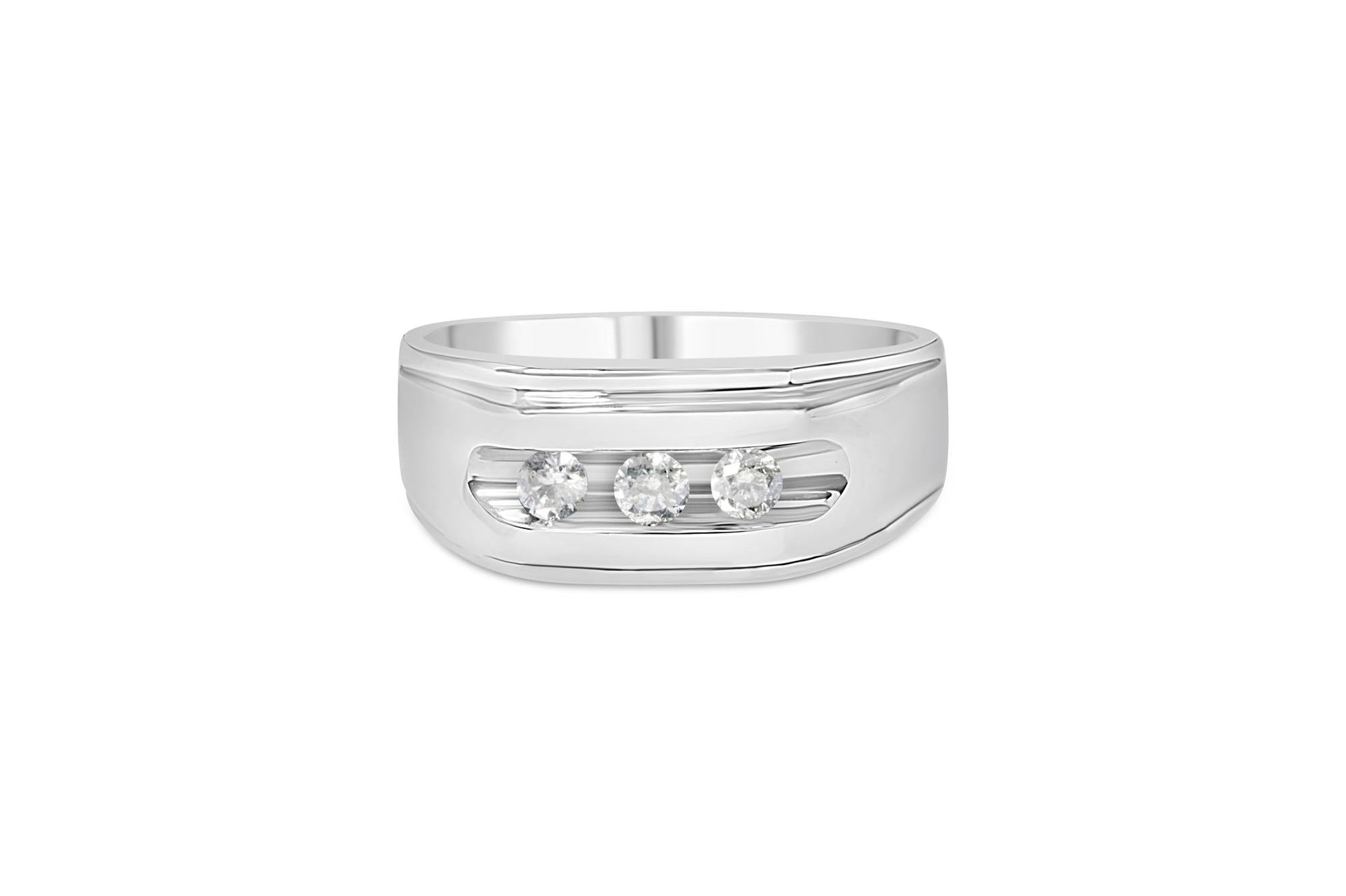 Men's .925 Sterling Silver 1/3 Cttw Diamond Channel Set 3 Stone Ring Band (I-J Color, I3 Clarity)-4