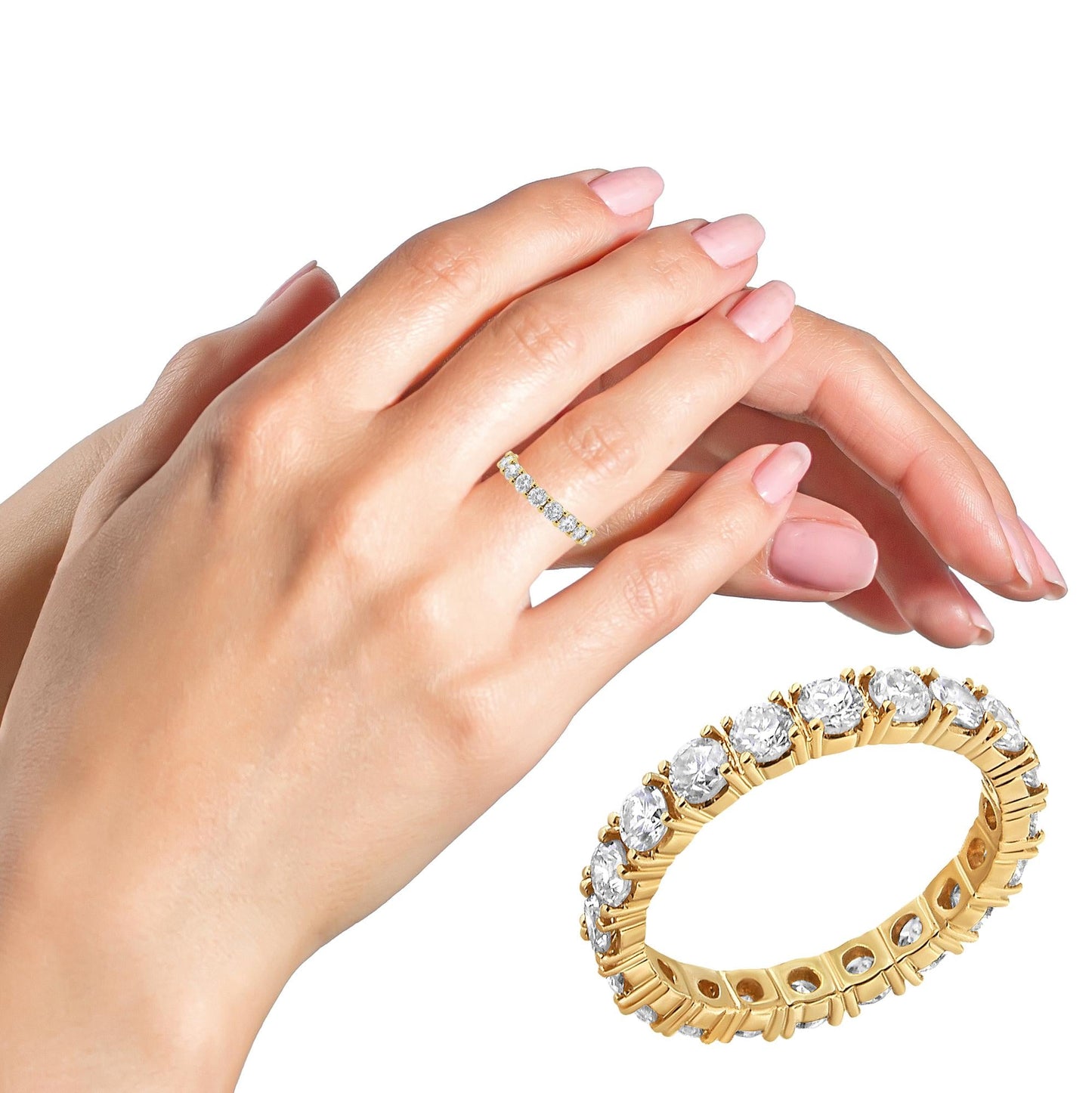 14K Yellow Gold 2.00 Cttw Shared Prong Set Round Cut Diamond Eternity Band (J-K Color, VS1-VS2 Clarity)-2