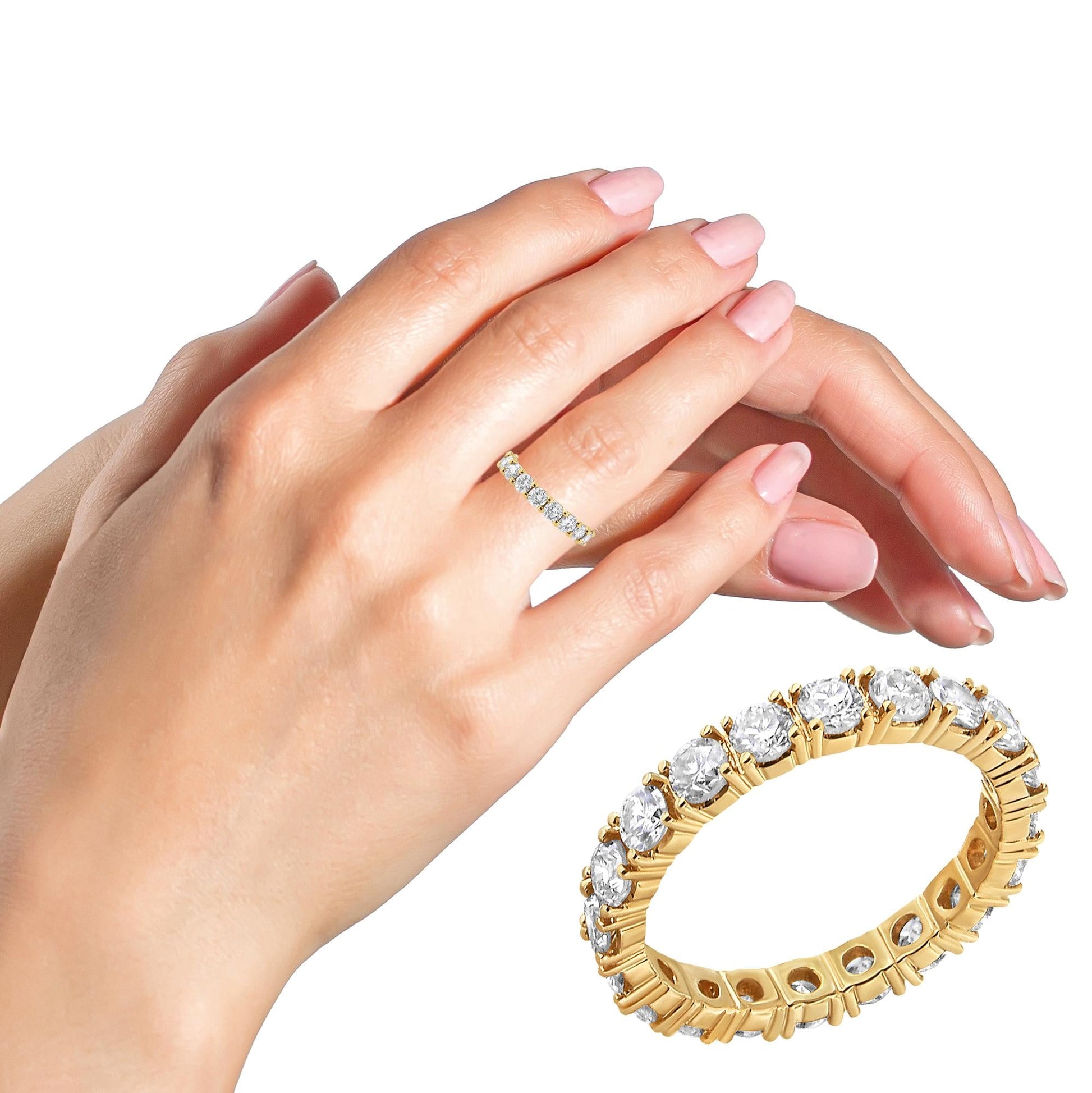 14K Yellow Gold 2.00 Cttw Shared Prong Set Round Cut Diamond Eternity Band (J-K Color, VS1-VS2 Clarity)-2