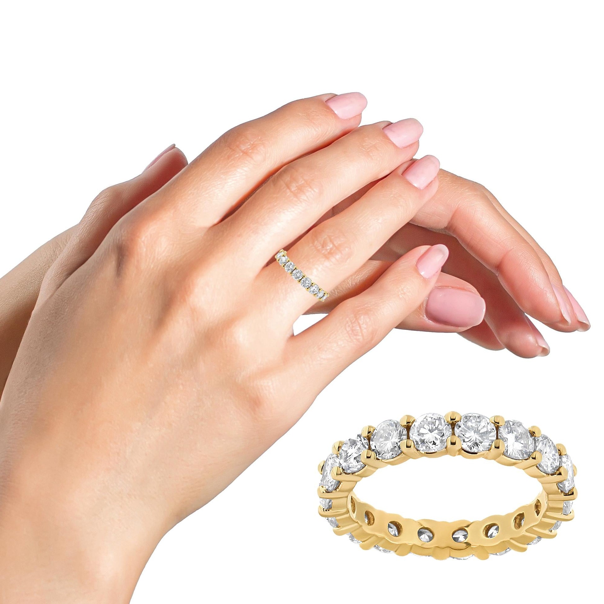 14K Yellow Gold 3.00 Cttw Shared Prong Set Round Cut Diamond Eternity Band (J-K Color, VS1-VS2 Clarity)-2