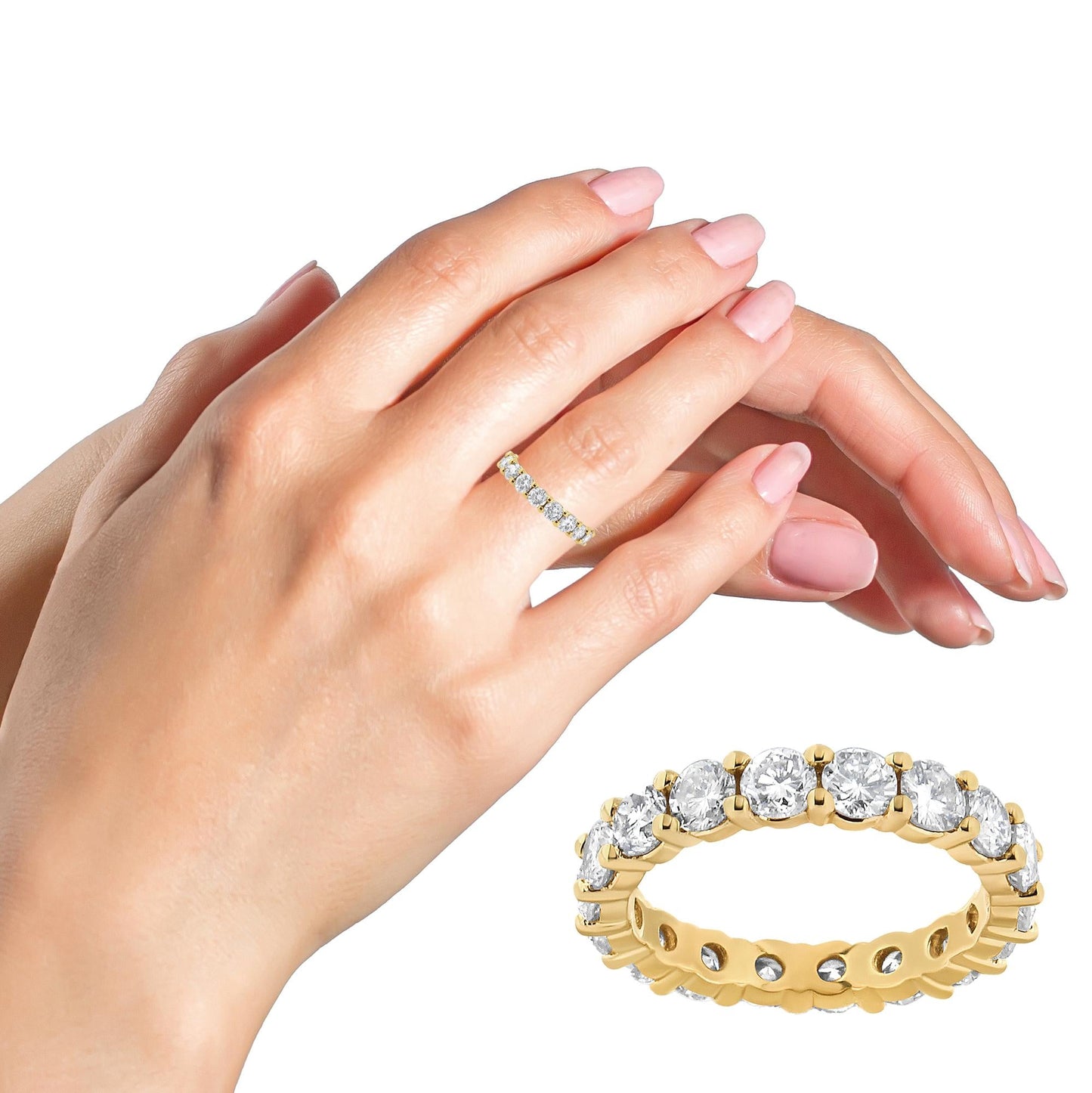 14K Yellow Gold 3.00 Cttw Shared Prong Set Round Cut Diamond Eternity Band (J-K Color, VS1-VS2 Clarity)-2