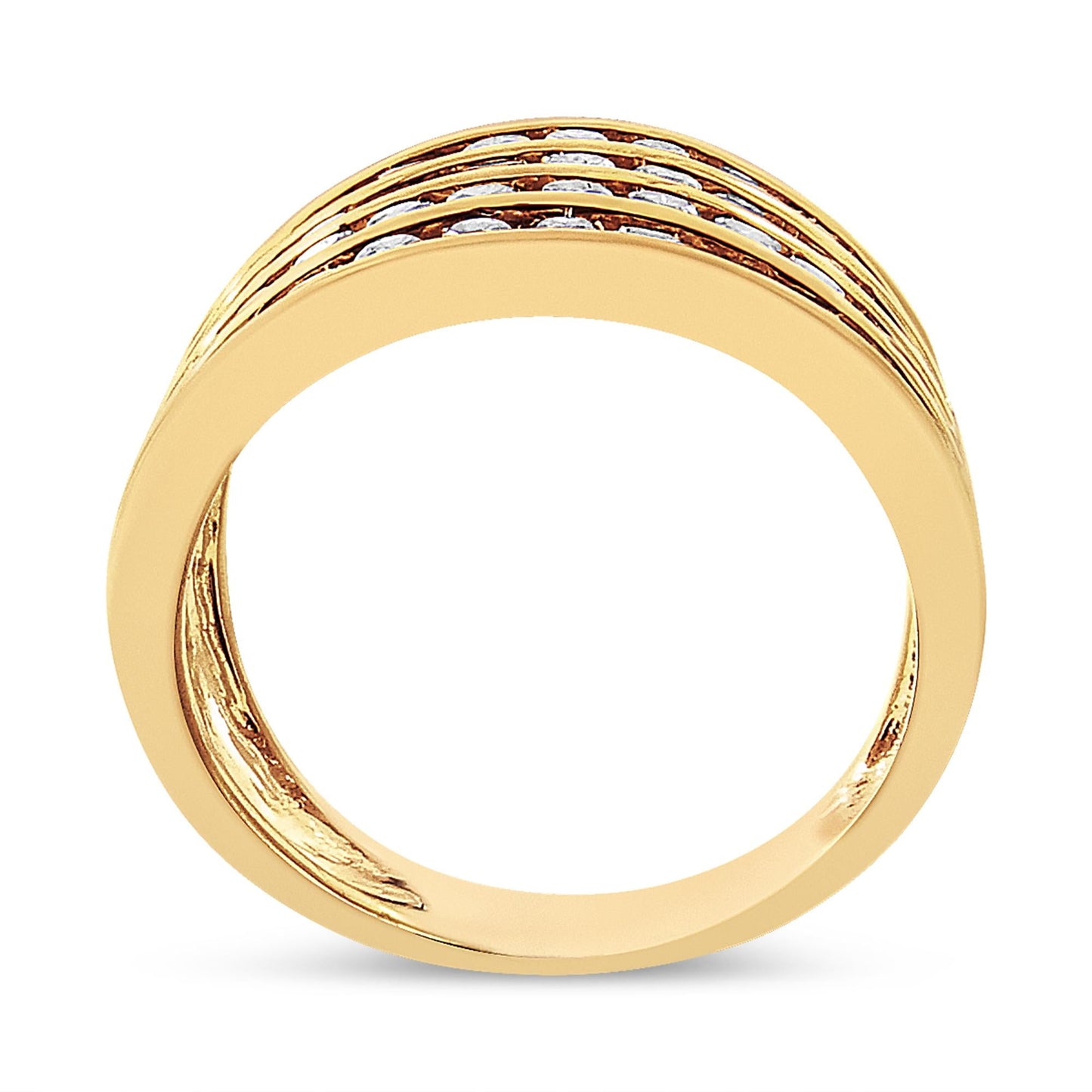 10K Yellow Gold Plated .925 Sterling Silver 1 1/2 Cttw Diamond 4 Row Channel Band Ring (Champagne Color, I2-I3 Clarity)-3
