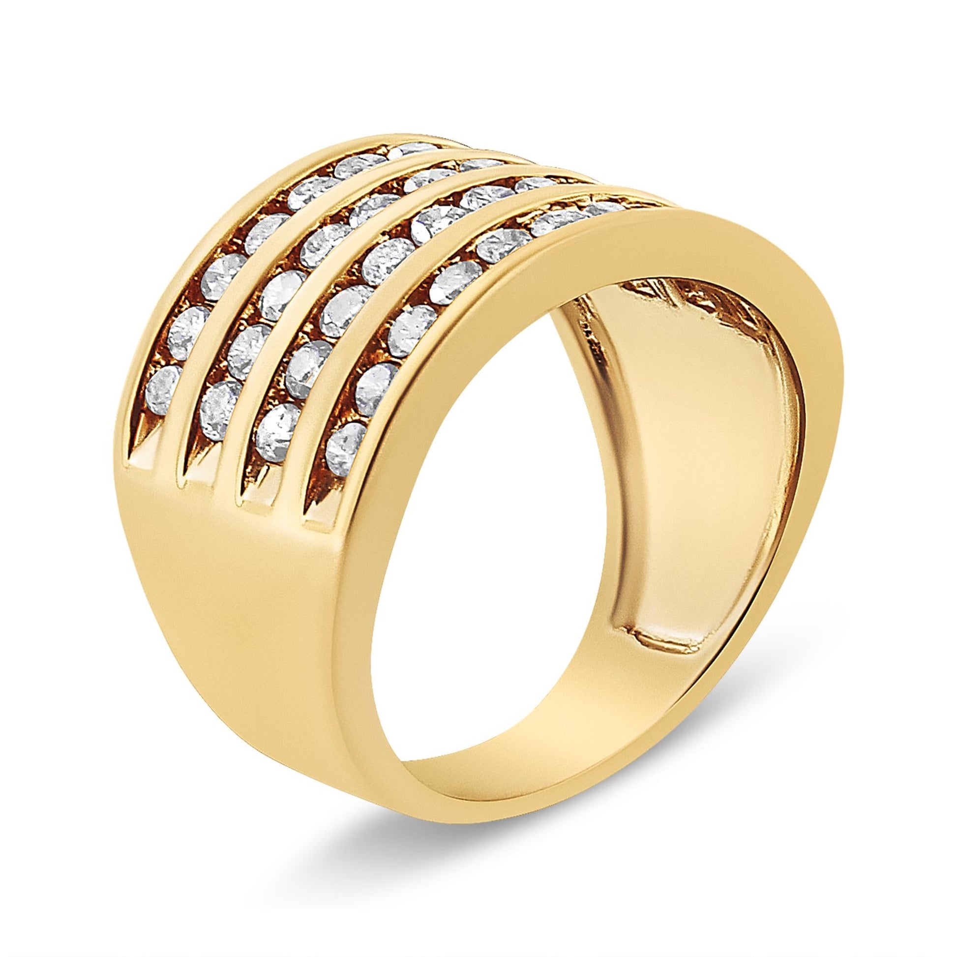 10K Yellow Gold Plated .925 Sterling Silver 1 1/2 Cttw Diamond 4 Row Channel Band Ring (Champagne Color, I2-I3 Clarity)-4