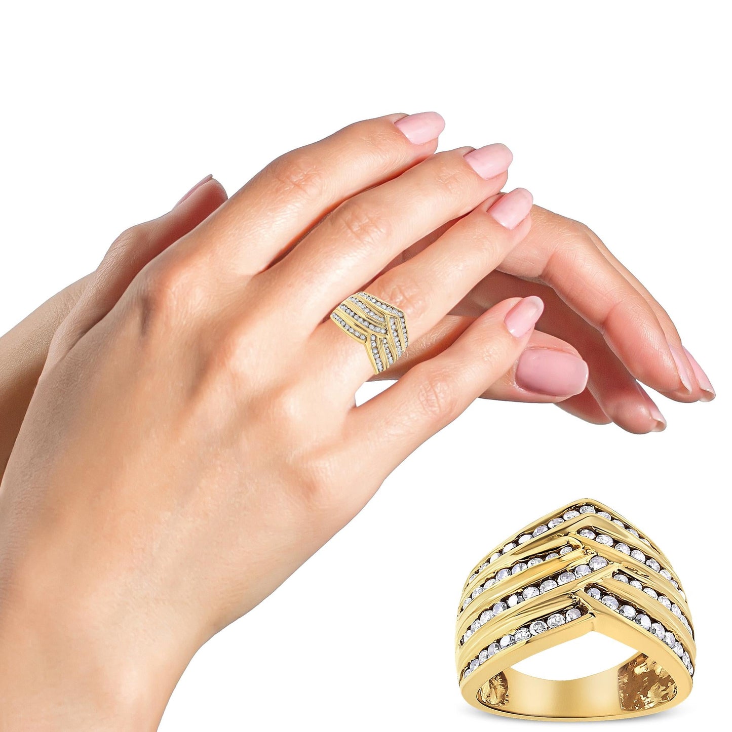 10K Yellow Gold Plated .925 Sterling Silver 1 1/2 Cttw Diamond Channel Band (Champagne Color, I2-I3 Clarity) Ring-2