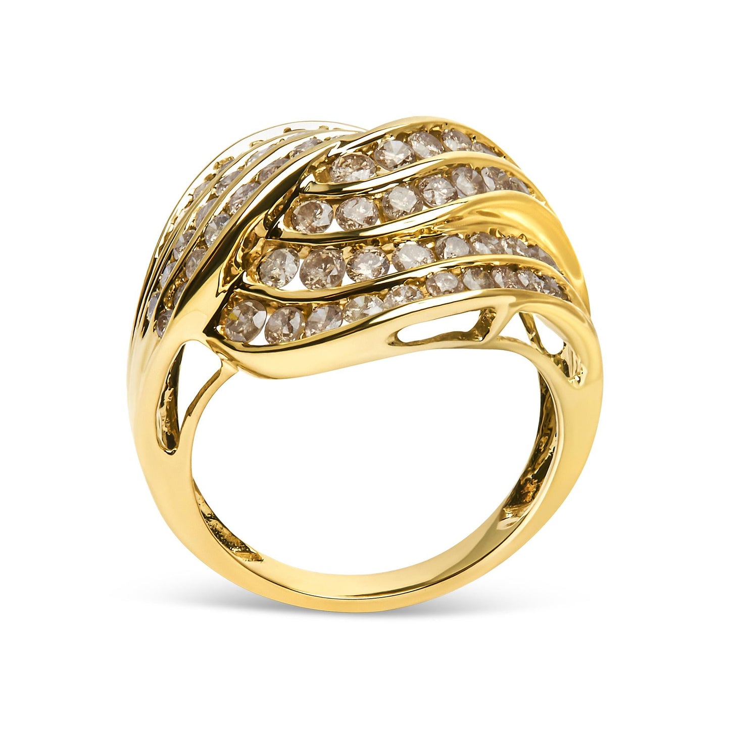 10K Yellow Gold 2.0 Cttw Channel Set Diamond Cocktail Swirl Band Ring (K-L Color, I1-I2 Clarity)-3