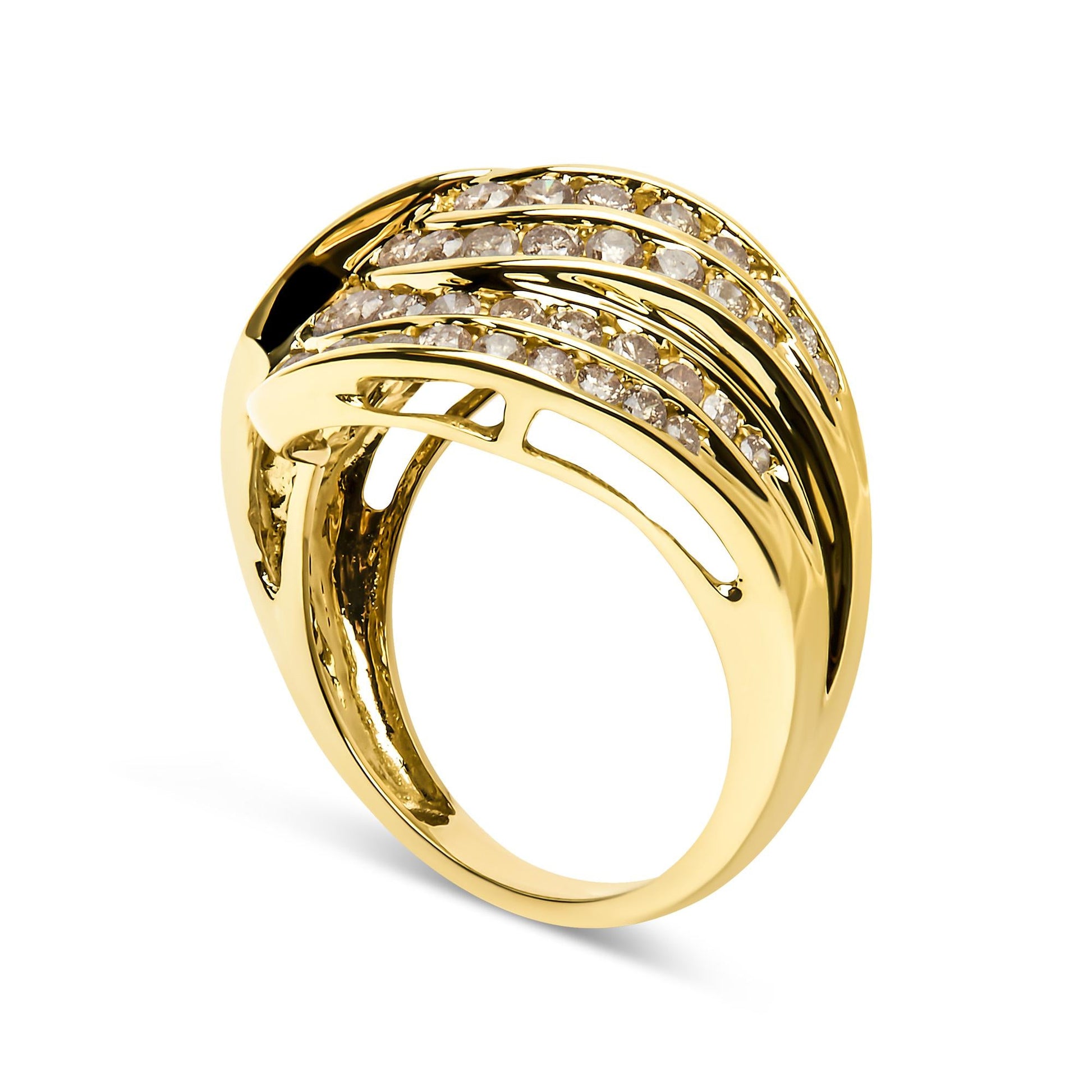 10K Yellow Gold 2.0 Cttw Channel Set Diamond Cocktail Swirl Band Ring (K-L Color, I1-I2 Clarity)-4