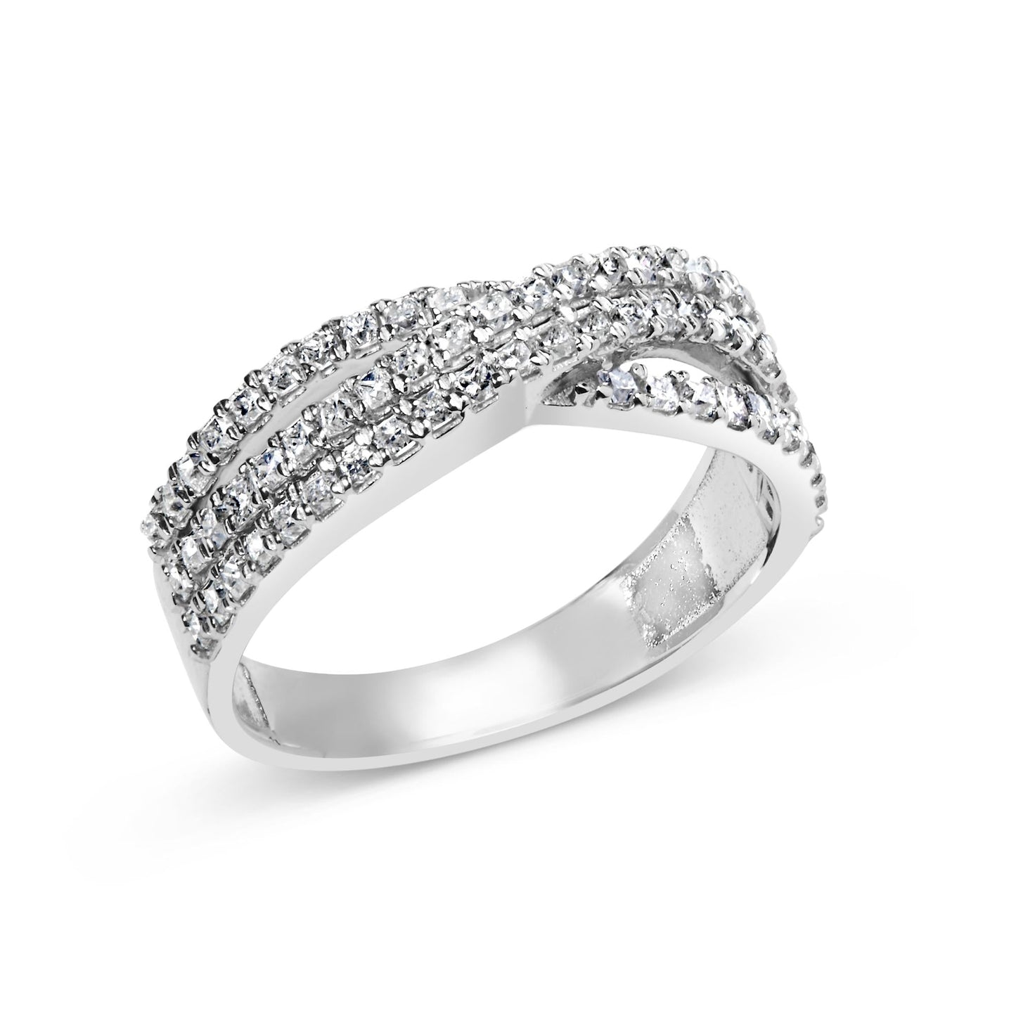 10K White Gold 3/4 Cttw Princess Natural Diamond Split Shank and Weave Band Ring (H-I Color, SI1-SI2 Clarity)-3