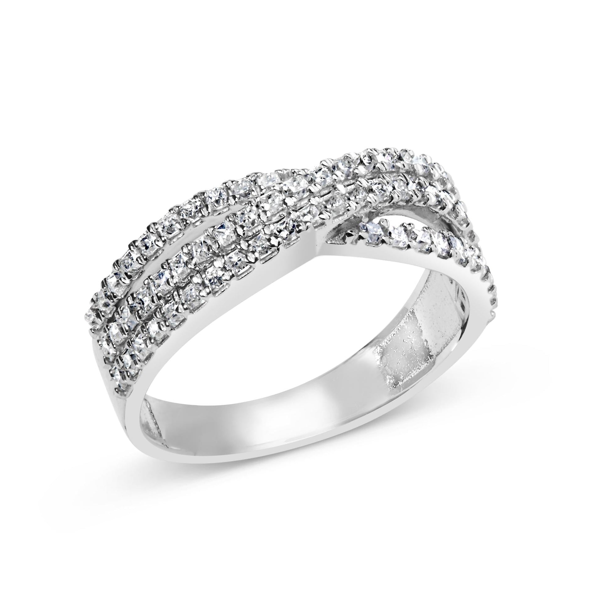 10K White Gold 3/4 Cttw Princess Natural Diamond Split Shank and Weave Band Ring (H-I Color, SI1-SI2 Clarity)-3