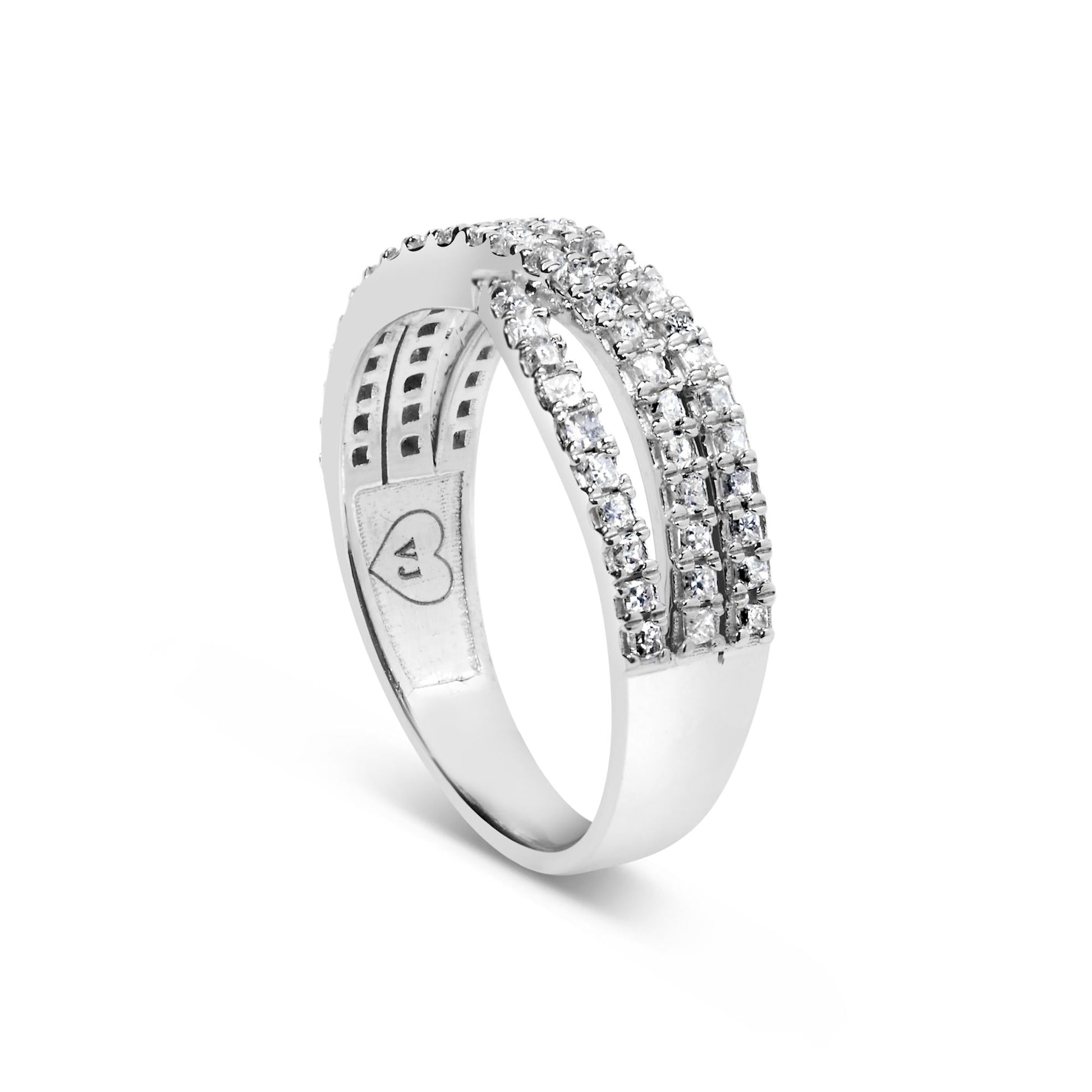 10K White Gold 3/4 Cttw Princess Natural Diamond Split Shank and Weave Band Ring (H-I Color, SI1-SI2 Clarity)-4