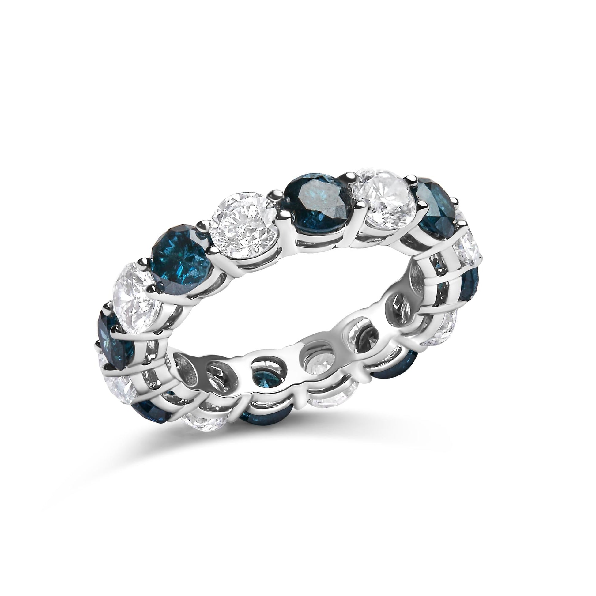 14K White Gold 6 1/4 Cttw Alternating Lab-Grown White and Natural Treated Blue Diamond Eternity Band Ring (F-G Color, VS1-VS2 Clarity)  - Ring Size 7.5-3