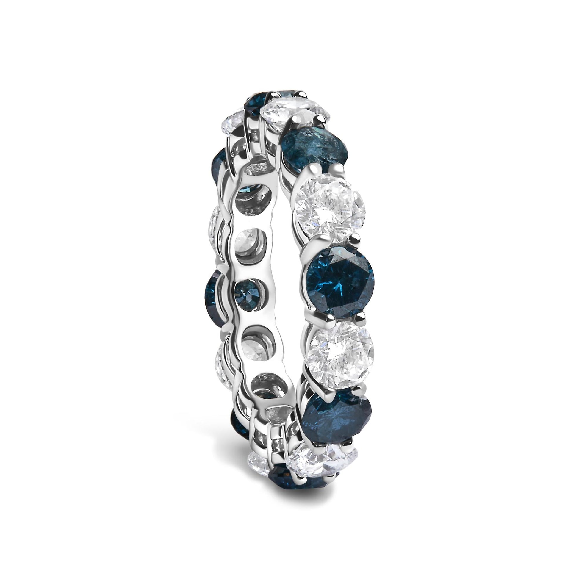 14K White Gold 6 1/4 Cttw Alternating Lab-Grown White and Natural Treated Blue Diamond Eternity Band Ring (F-G Color, VS1-VS2 Clarity)  - Ring Size 7.5-4
