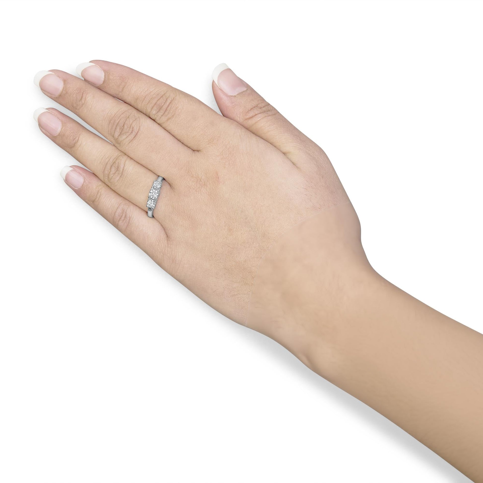 14K White Gold  3/4 Cttw Lab Grown Diamond 3 Stone Ring Band (F-G Color, VS2-SI1 Clarity)-2