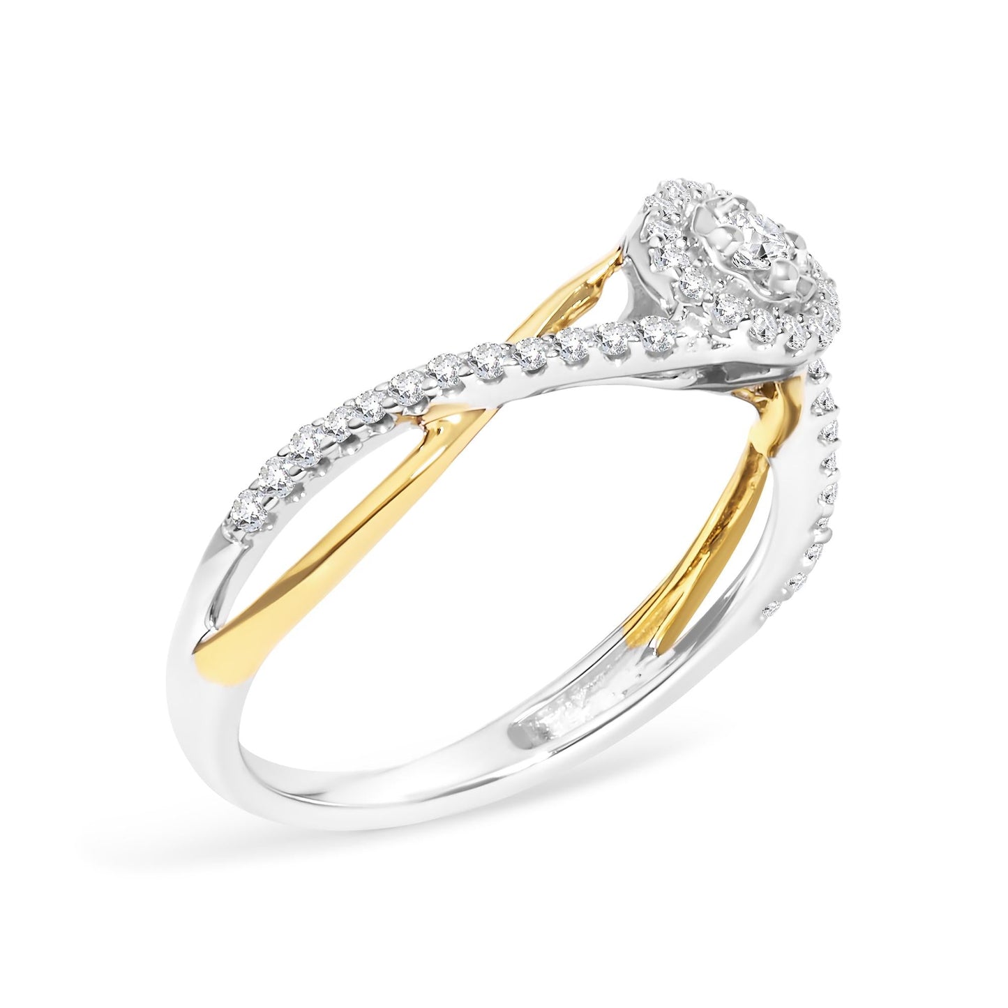 14K Yellow Gold Plated .925 Sterling Silver 1/4 Cttw Diamond Bypass and Halo Promise Ring (I-J Color, I3 Clarity)-3