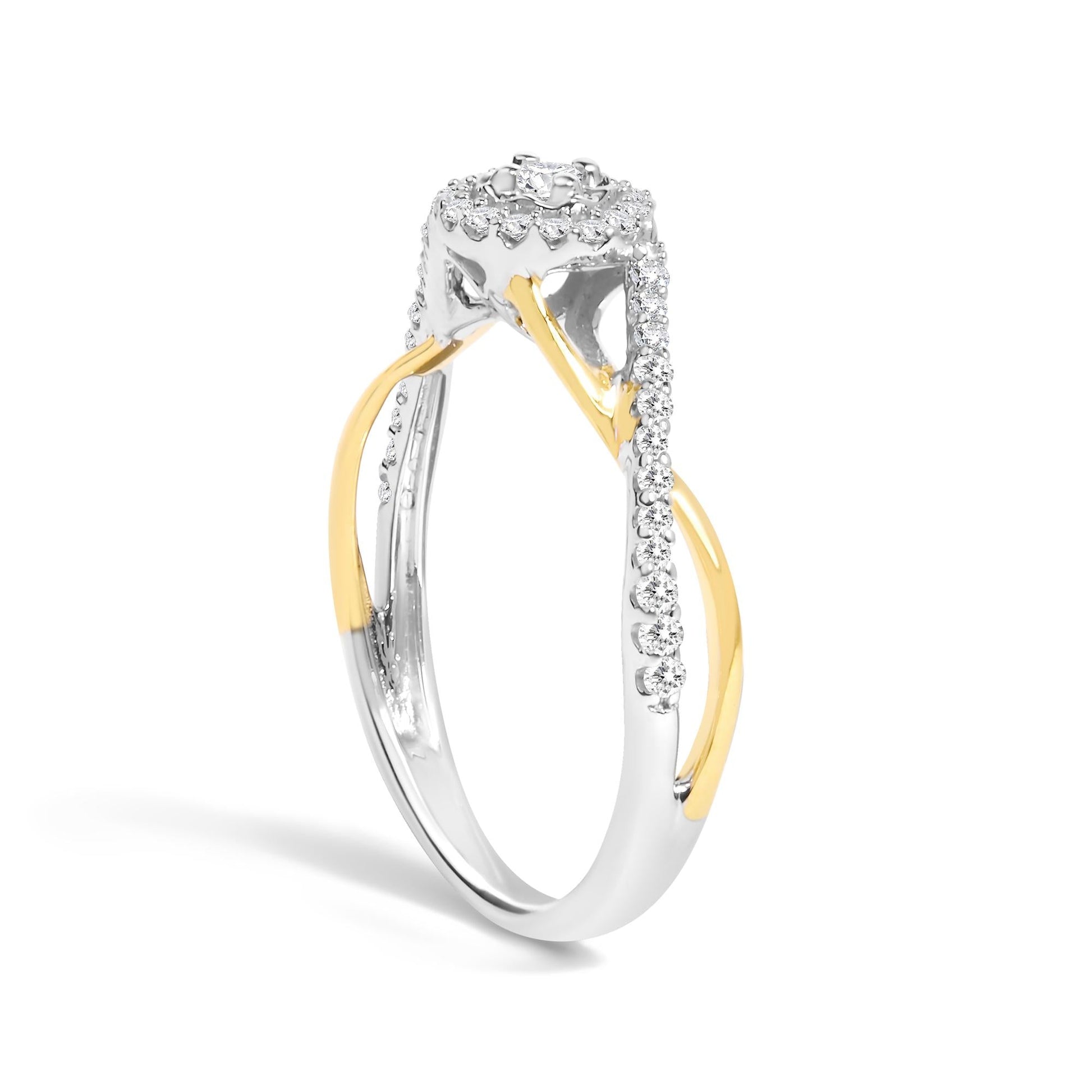 14K Yellow Gold Plated .925 Sterling Silver 1/4 Cttw Diamond Bypass and Halo Promise Ring (I-J Color, I3 Clarity)-4