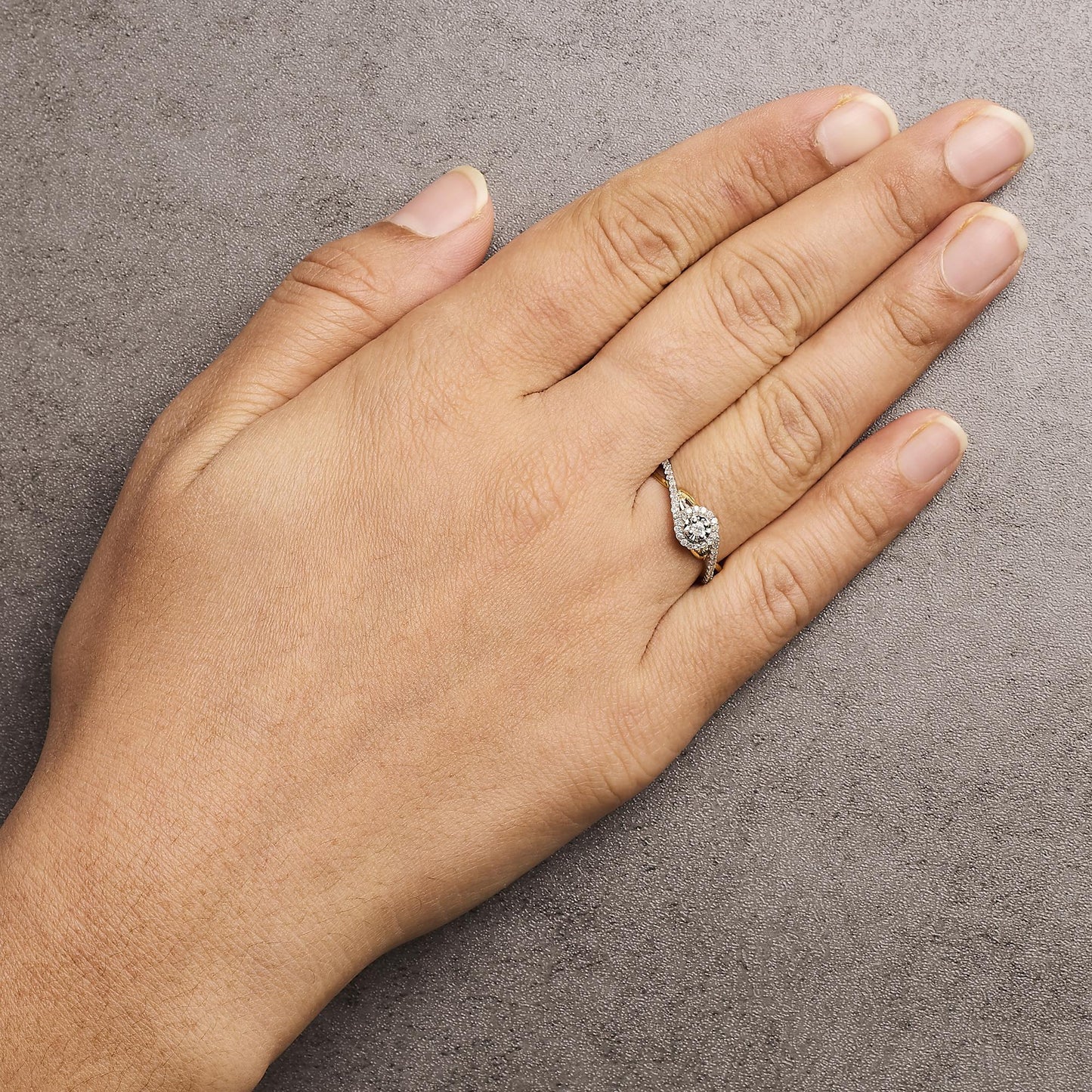 14K Yellow Gold Plated .925 Sterling Silver 1/4 Cttw Diamond Bypass and Halo Promise Ring (I-J Color, I3 Clarity)-2