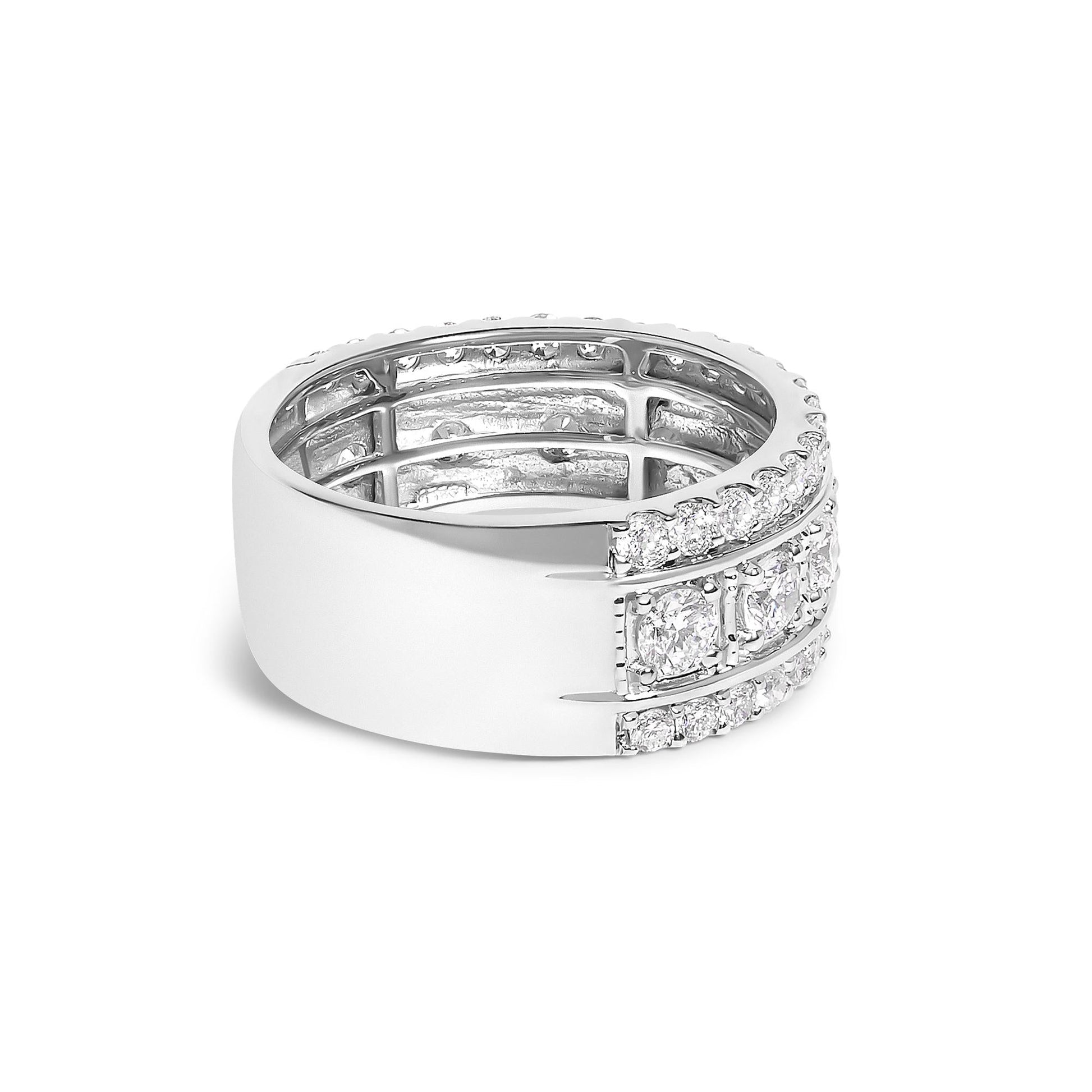 .925 Sterling Silver 2.0 Cttw Lab Grown Diamond Three-Row Pavé Band Ring-1