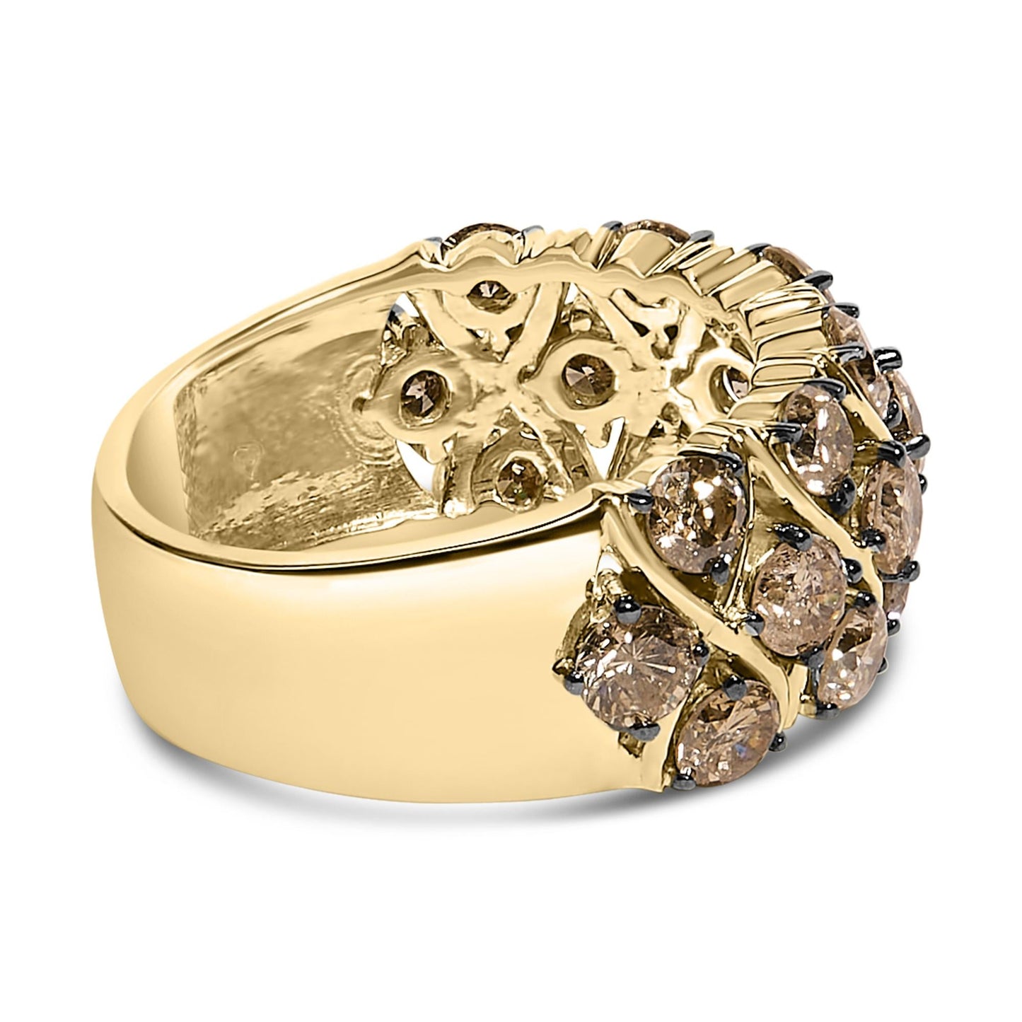 10K Yellow Gold Plated .925 Sterling Silver 3.0 Cttw Champagne Diamond Multi Lattice Band Ring-1