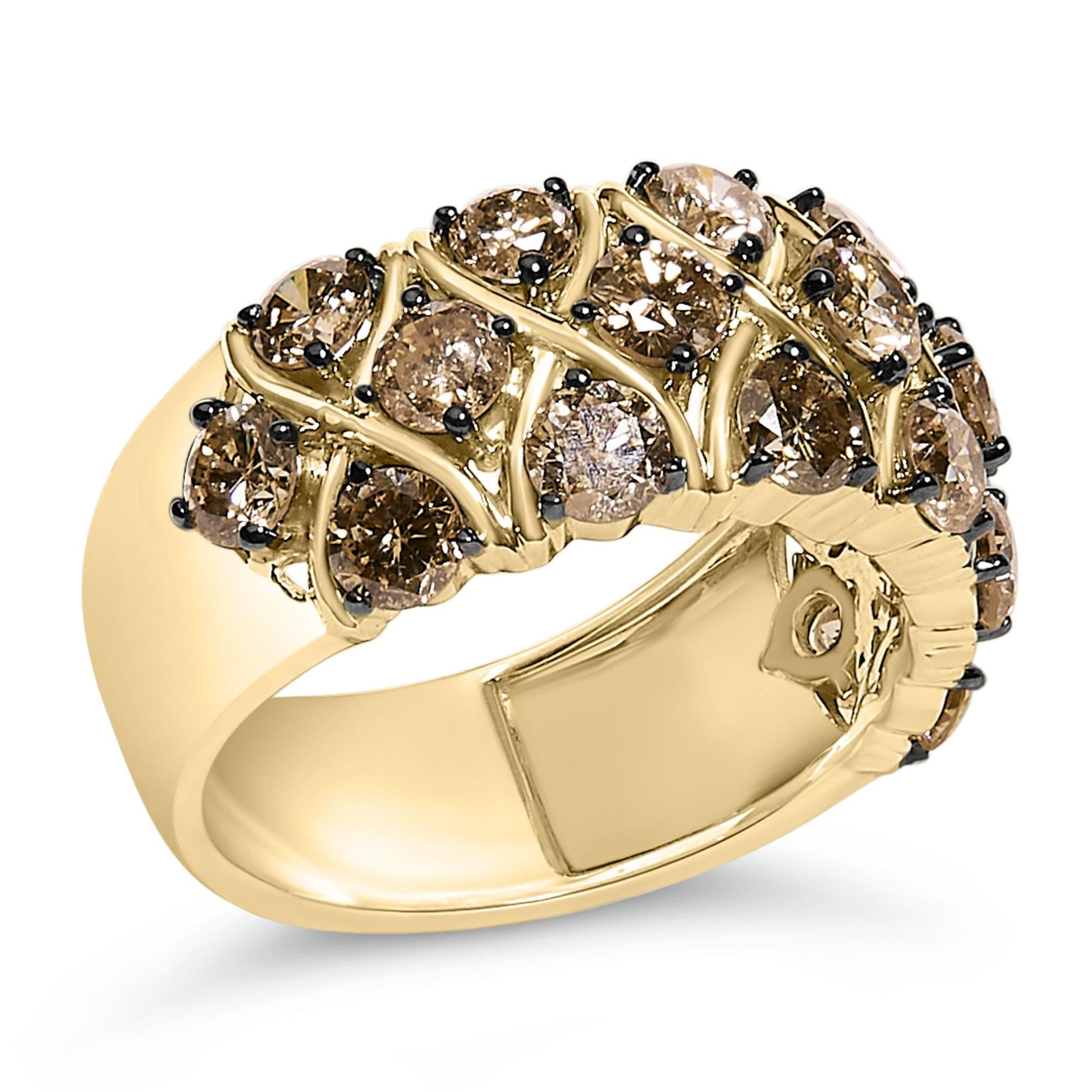10K Yellow Gold Plated .925 Sterling Silver 3.0 Cttw Champagne Diamond Multi Lattice Band Ring-3