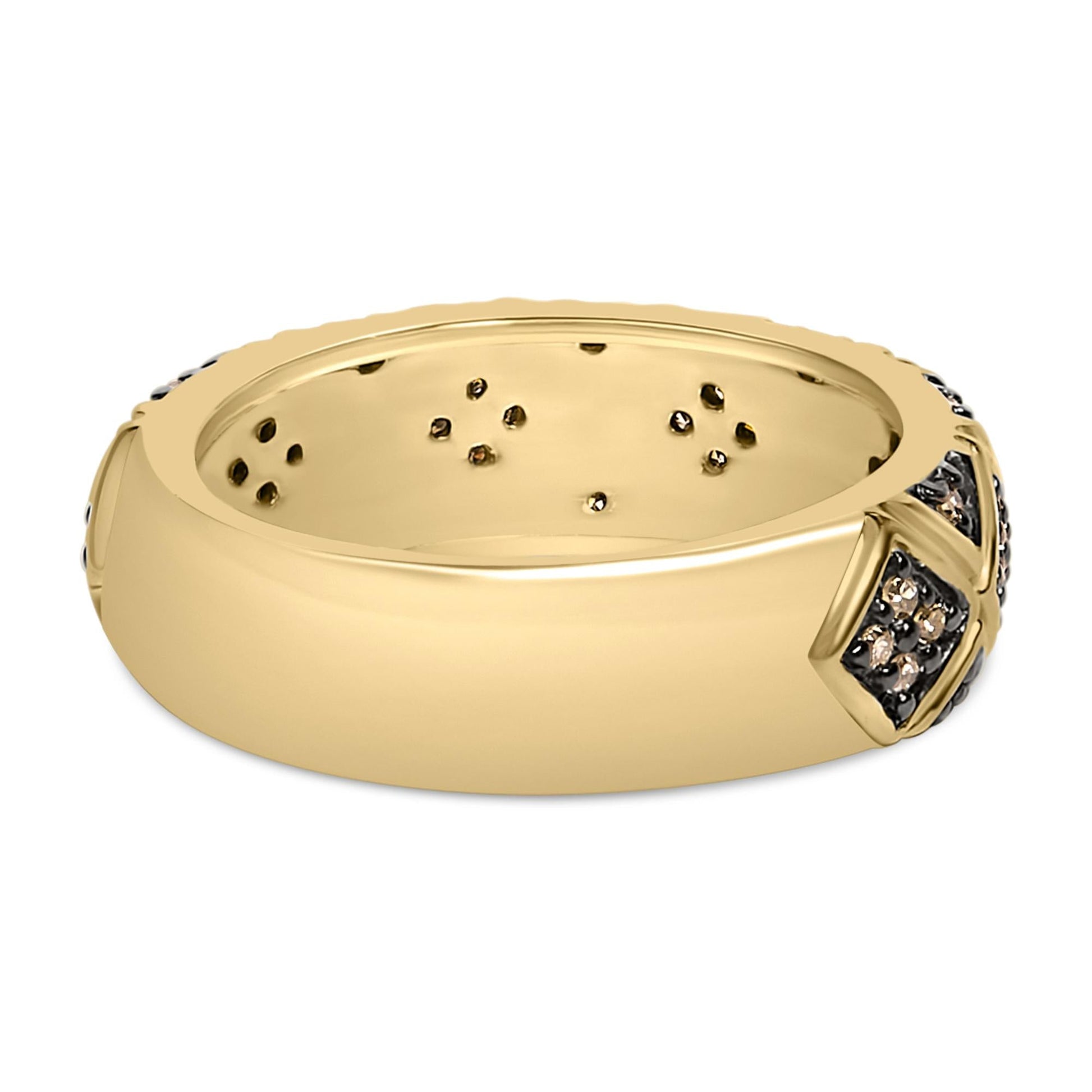 10K Yellow Gold Plated .925 Sterling Silver 3/8 Cttw Champagne Diamond Geometric Style Band Ring-1