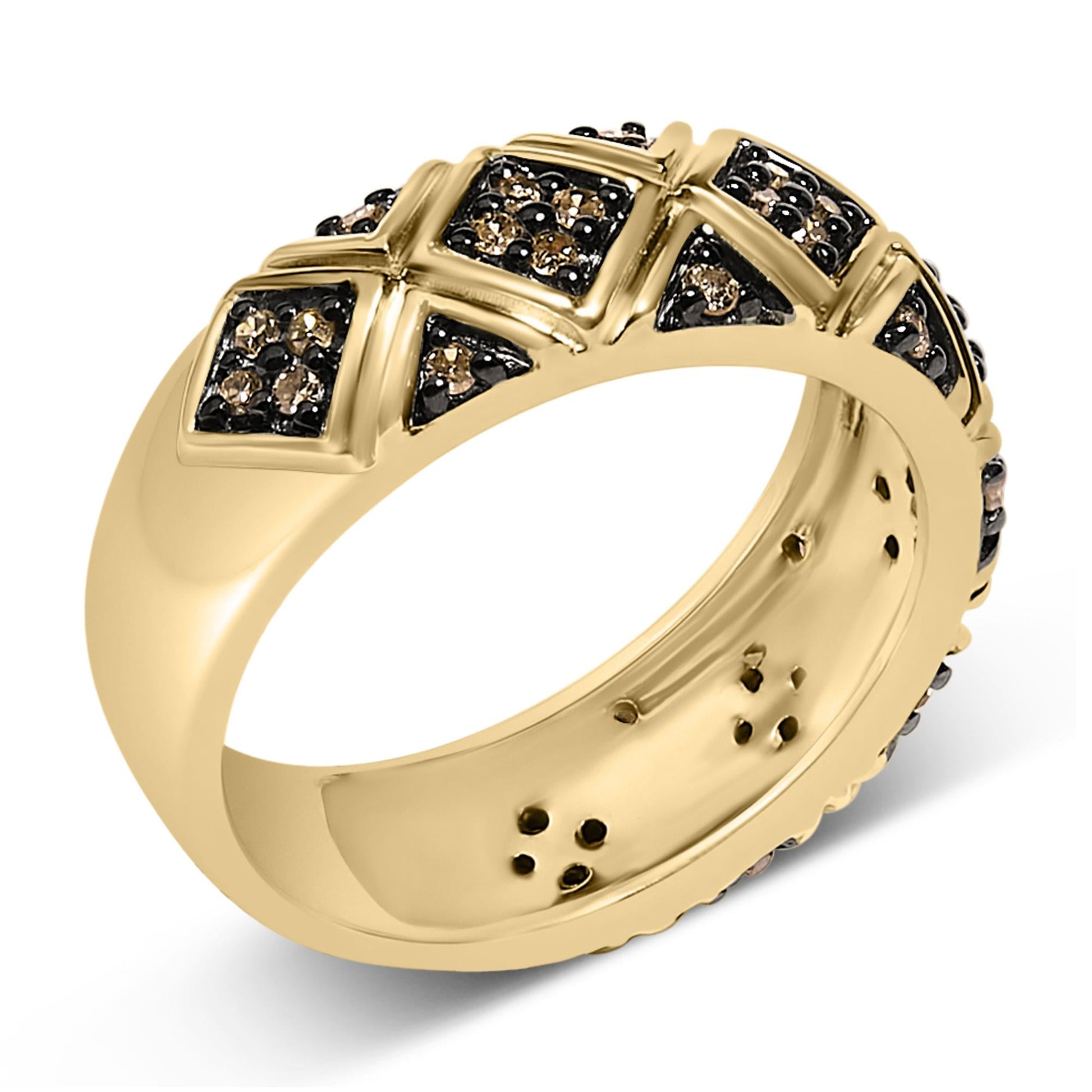 10K Yellow Gold Plated .925 Sterling Silver 3/8 Cttw Champagne Diamond Geometric Style Band Ring-3