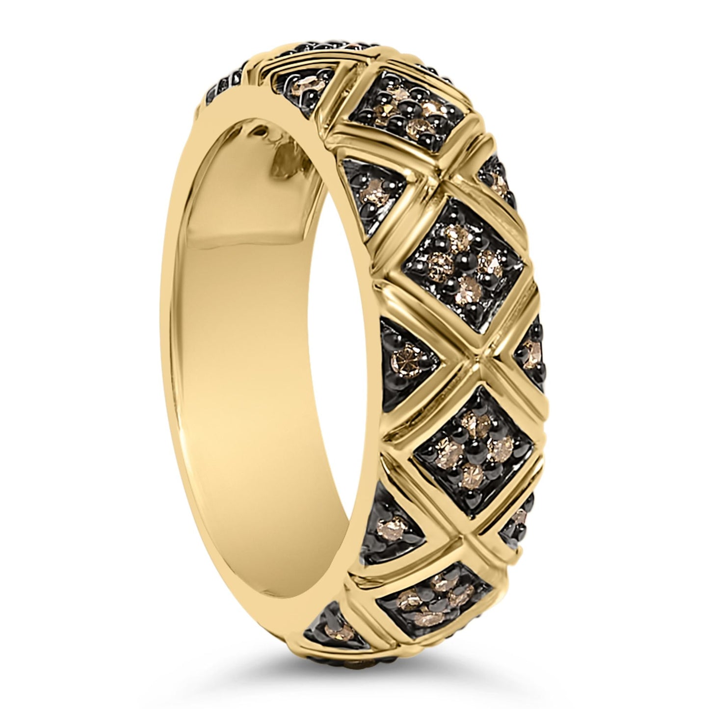 10K Yellow Gold Plated .925 Sterling Silver 3/8 Cttw Champagne Diamond Geometric Style Band Ring-4