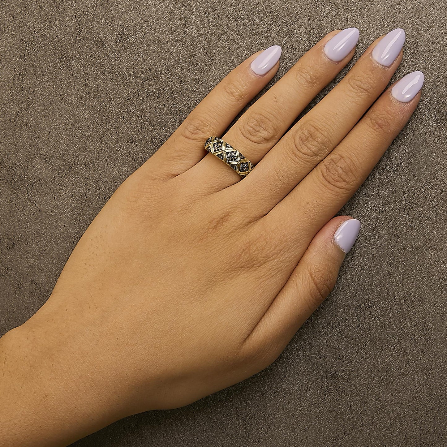 10K Yellow Gold Plated .925 Sterling Silver 3/8 Cttw Champagne Diamond Geometric Style Band Ring-2