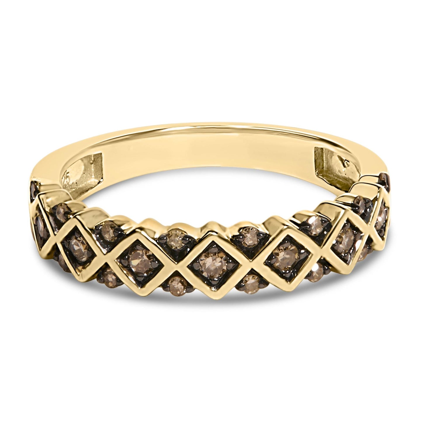 10K Yellow Gold Plated .925 Sterling Silver 1/4 Cttw Champagne Diamond Geometric Band Ring-0
