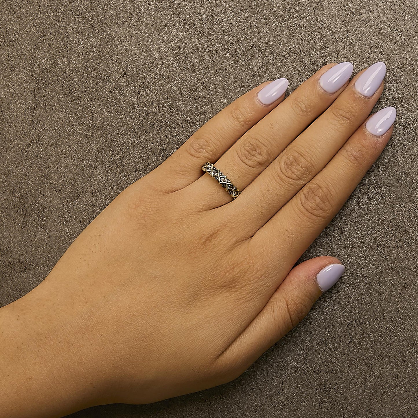 10K Yellow Gold Plated .925 Sterling Silver 1/4 Cttw Champagne Diamond Geometric Band Ring-2