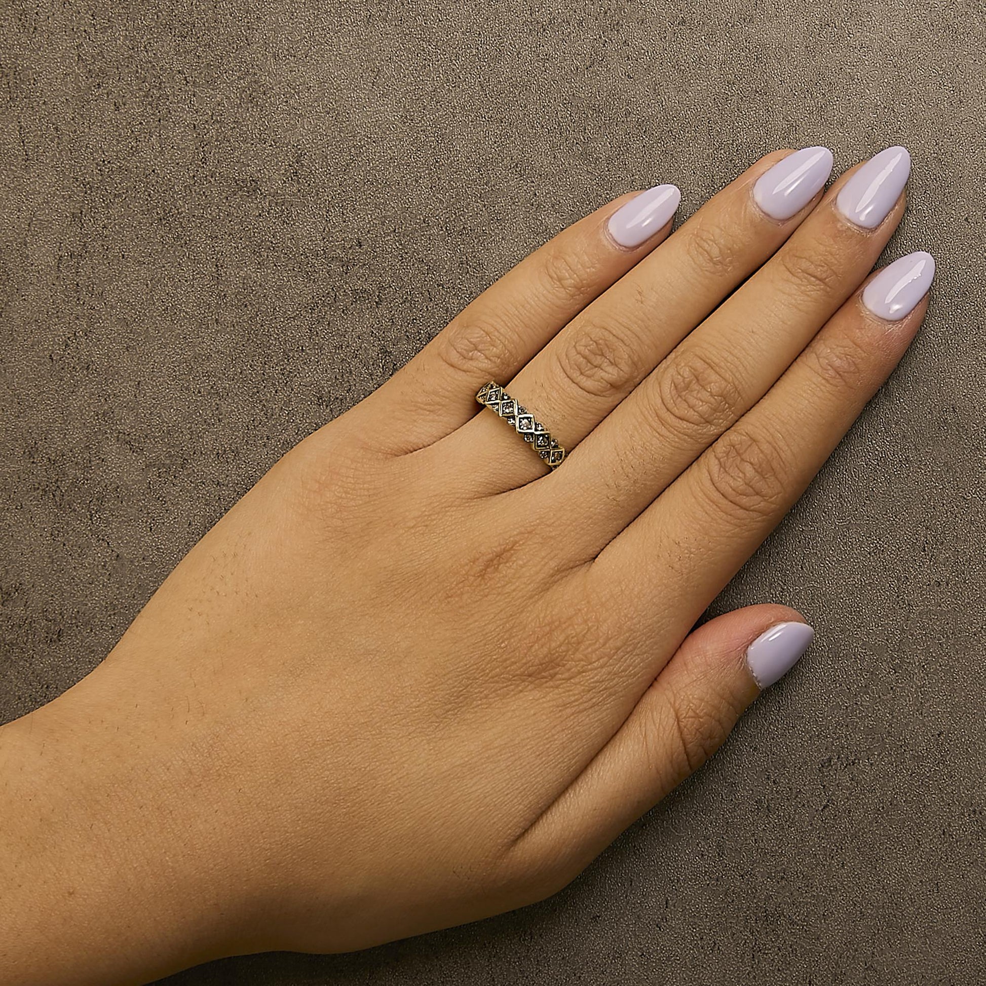 10K Yellow Gold Plated .925 Sterling Silver 1/4 Cttw Champagne Diamond Geometric Band Ring-2