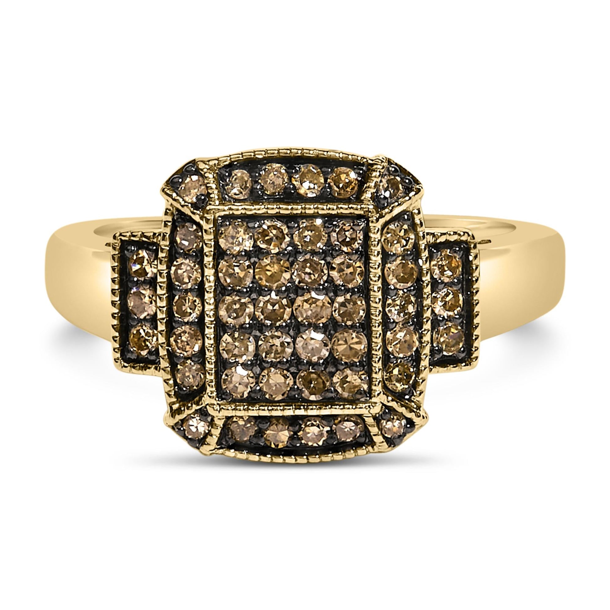 10K Yellow Gold Plated .925 Sterling Silver 1/2 Cttw Champagne Diamond Step Up Ring-0