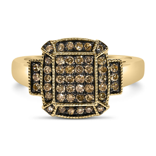 10K Yellow Gold Plated .925 Sterling Silver 1/2 Cttw Champagne Diamond Step Up Ring-0