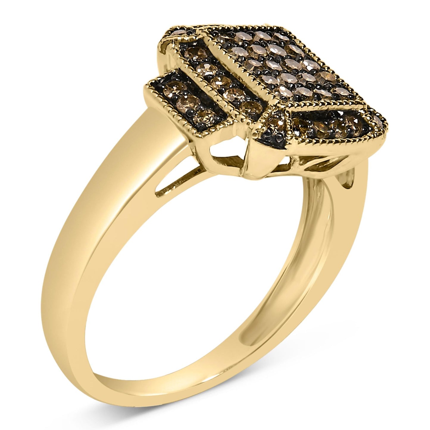 10K Yellow Gold Plated .925 Sterling Silver 1/2 Cttw Champagne Diamond Step Up Ring-3