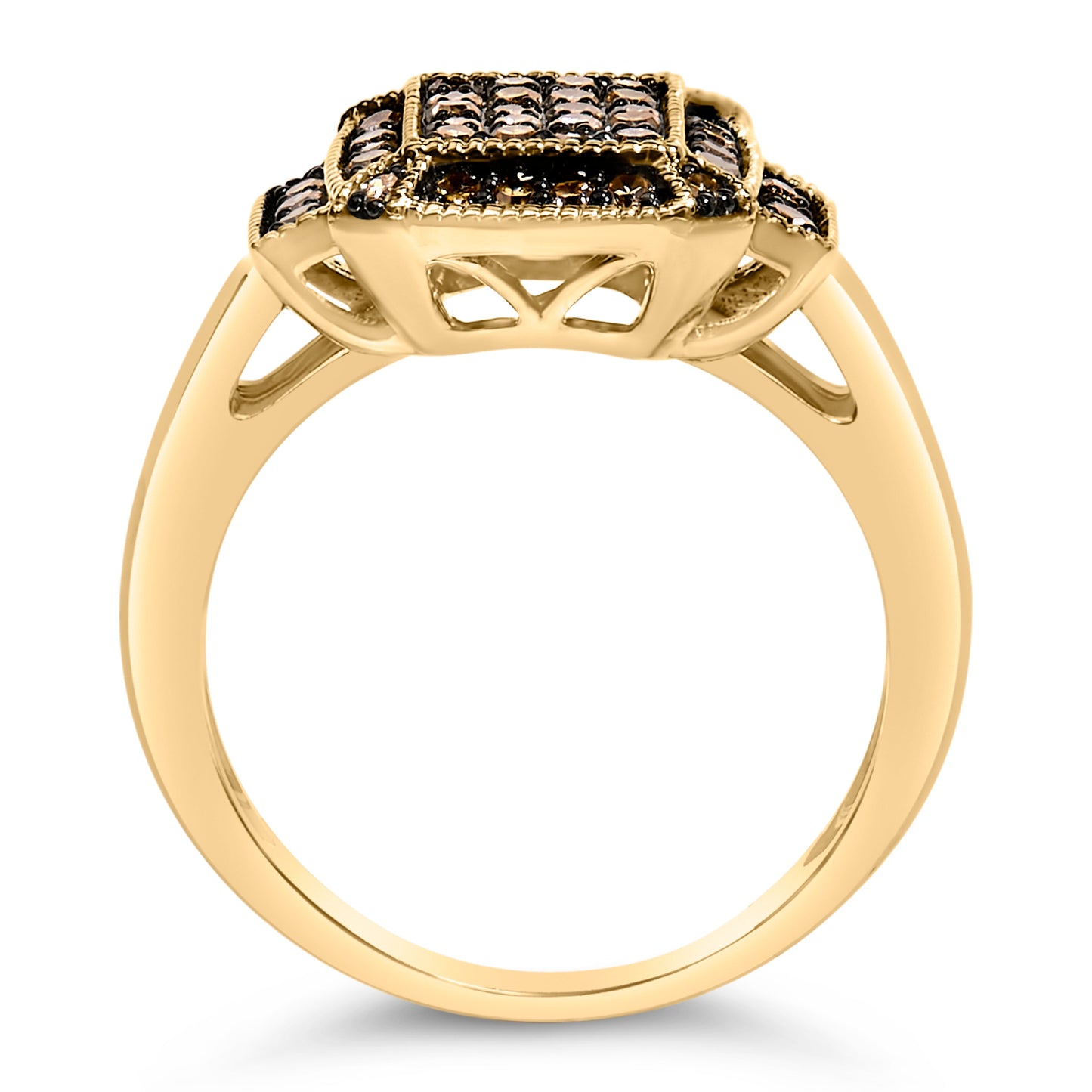 10K Yellow Gold Plated .925 Sterling Silver 1/2 Cttw Champagne Diamond Step Up Ring - Size 7