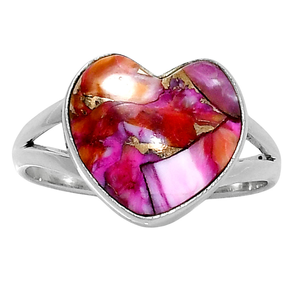 Premium Heart Kingman Orange Dahlia Turquoise Ring s10 R-1073 30-ER12003-0
