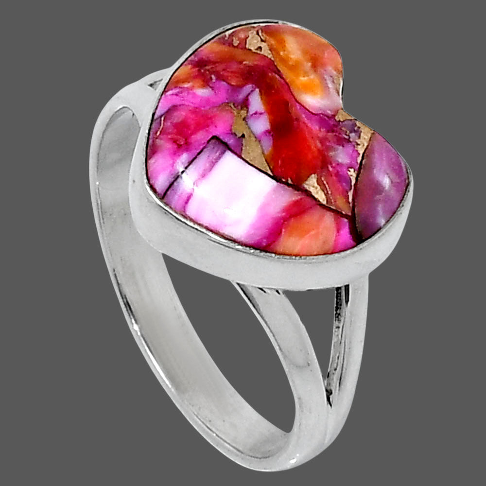 Premium Heart Kingman Orange Dahlia Turquoise Ring s10 R-1073 30-ER12003-2