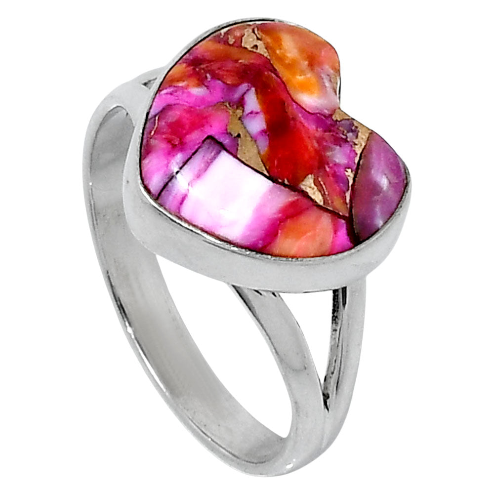 Premium Heart Kingman Orange Dahlia Turquoise Ring s10 R-1073 30-ER12003-1