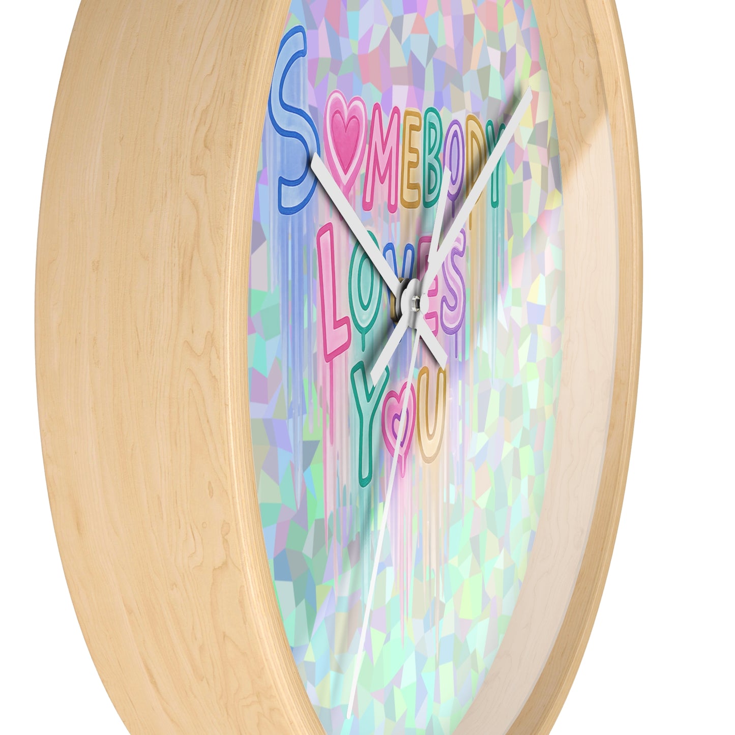 Somebody Loves You Wall Clock — Holographic Pastel Heart Message Clock