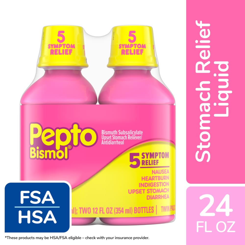 Pepto Bismol 5 Symptom Relief Twin Pack 2-12 Fl Oz Bottles