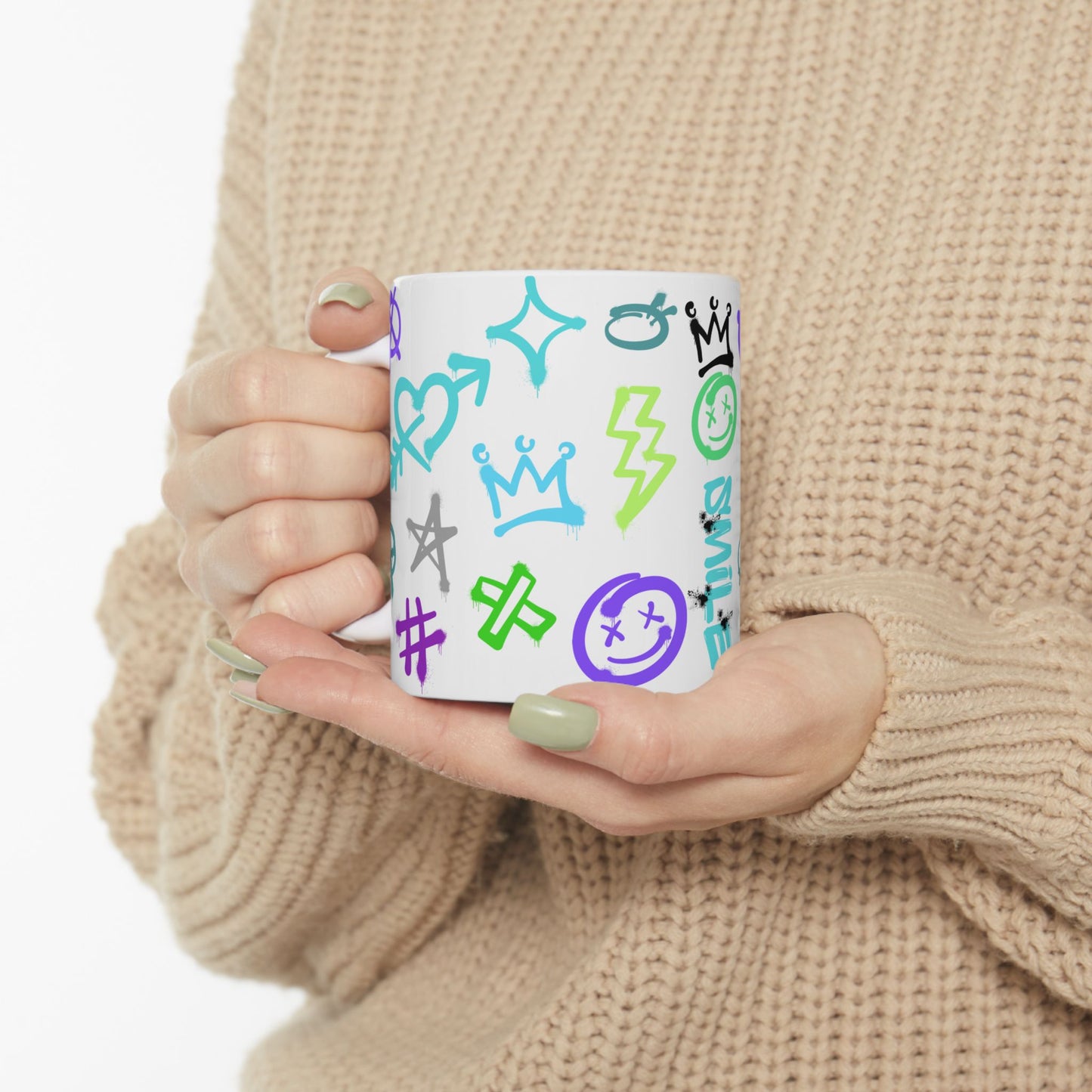 SMILE Vibrant Graffiti Ceramic Mug, Art Mug, Unique Gift, Inspirational Mug, Coffee Cup, Fun Drinkware