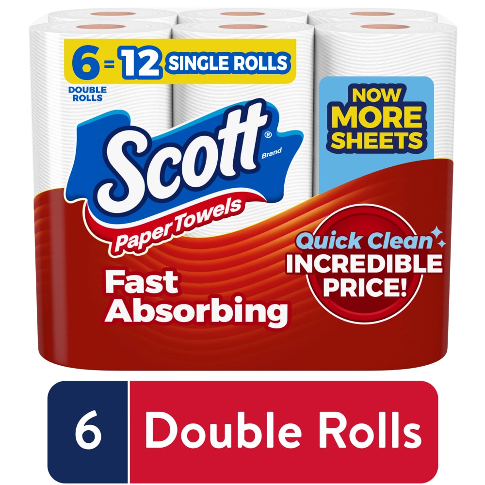 Scott Fast-Absorbing Paper Towels, Choose-A-Sheet - 6 Rolls