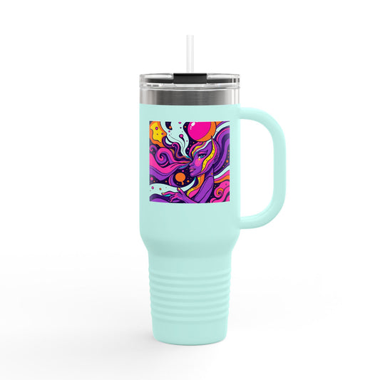Vibrant Insulated Travel Mug, 40oz - Perfect for Outdoor Adventures, Road Trips, and Coffee Lovers, Colorful Art Design, Reusable Drinkware
