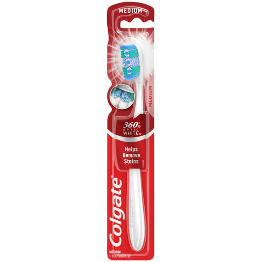 Colgate 360 Optic White Full Head Toothbrush, Medium Bristles, 1 Count – Whitening & Tongue Cleaner