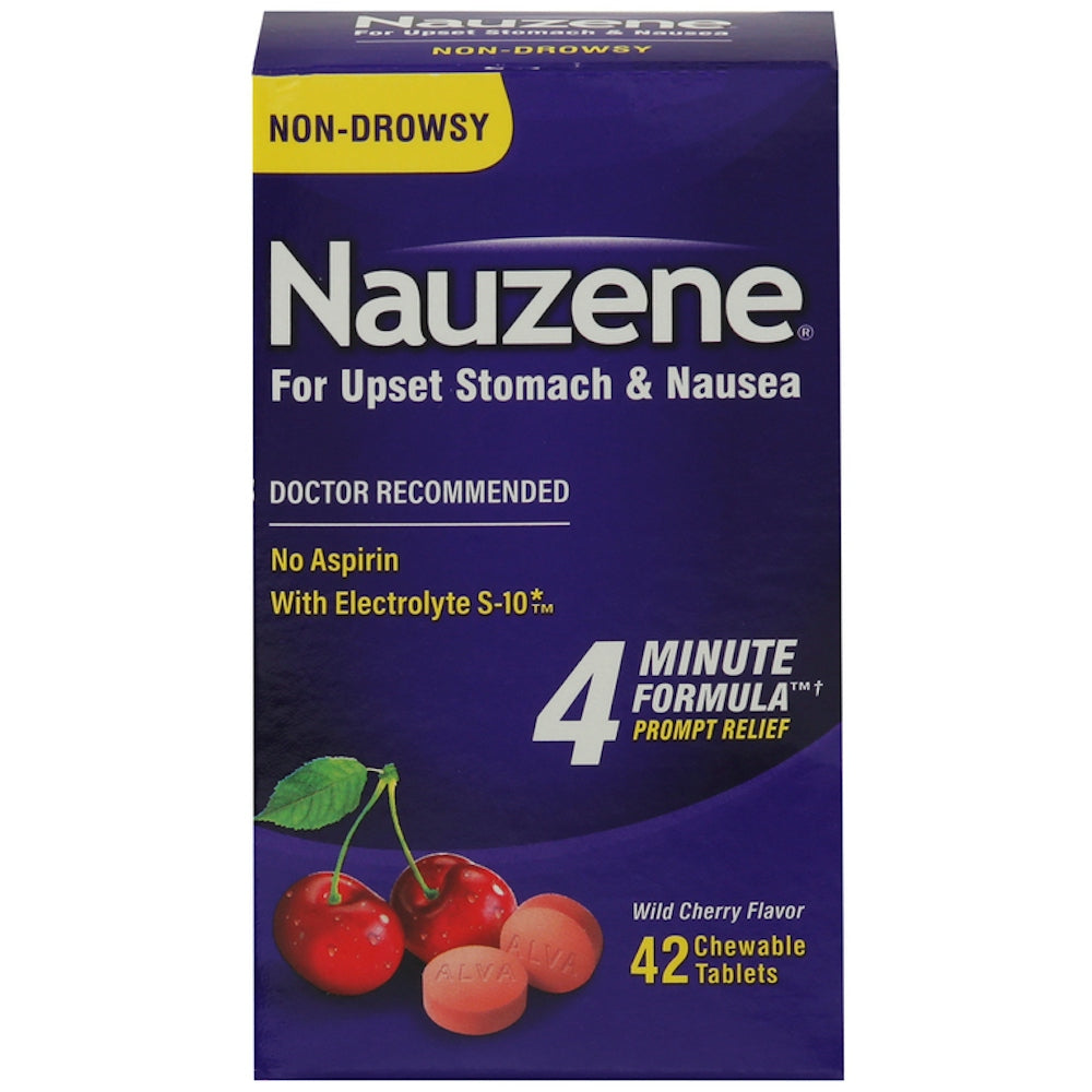 Nauzene Wild Cherry Flavor Non-Drowsy For Upset Stomach & Nausea Chewable Tablets