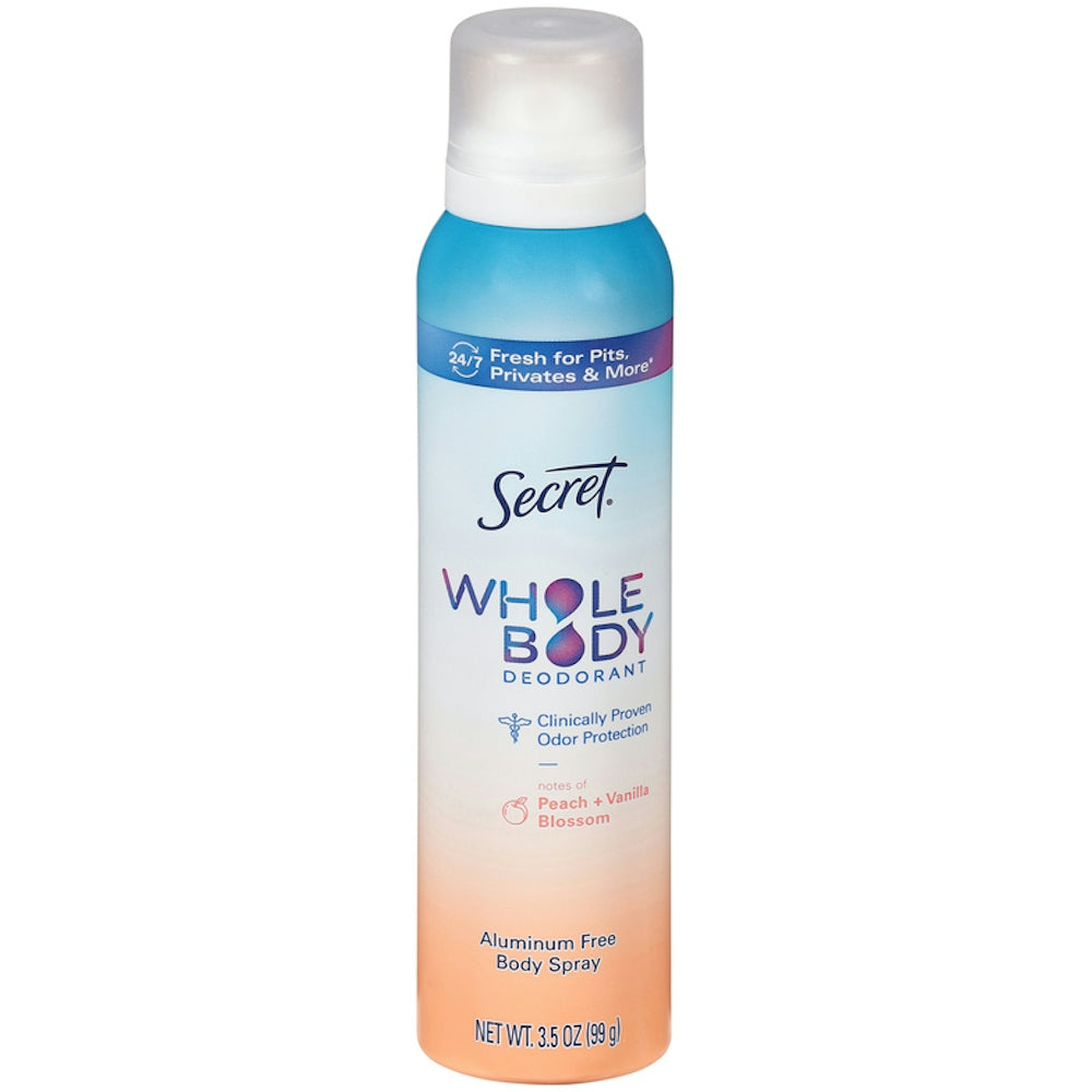 Secret Whole Body Aluminum Free Deodorant Spray, Peach & Vanilla Blossom - 3.5 oz
