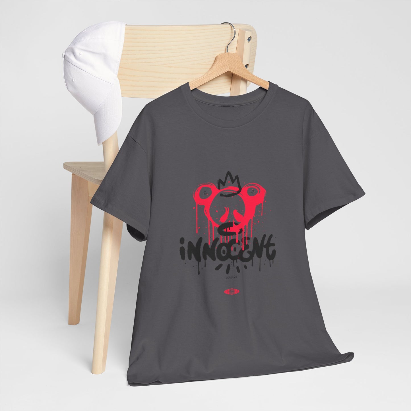 Edgy Graphic Tee: 'Innocent' Design, Urban Fashion, Streetwear, Unisex Cotton T-Shirt, Music Festivals, Casual Wear