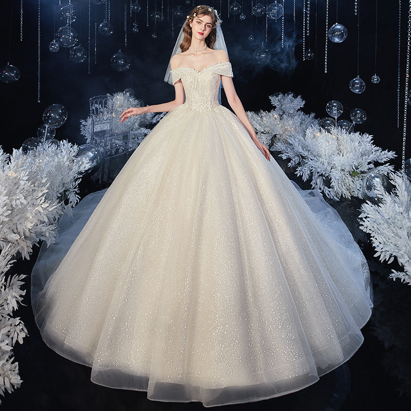 One-Shoulder Starry Sky Trailing Wedding Dress