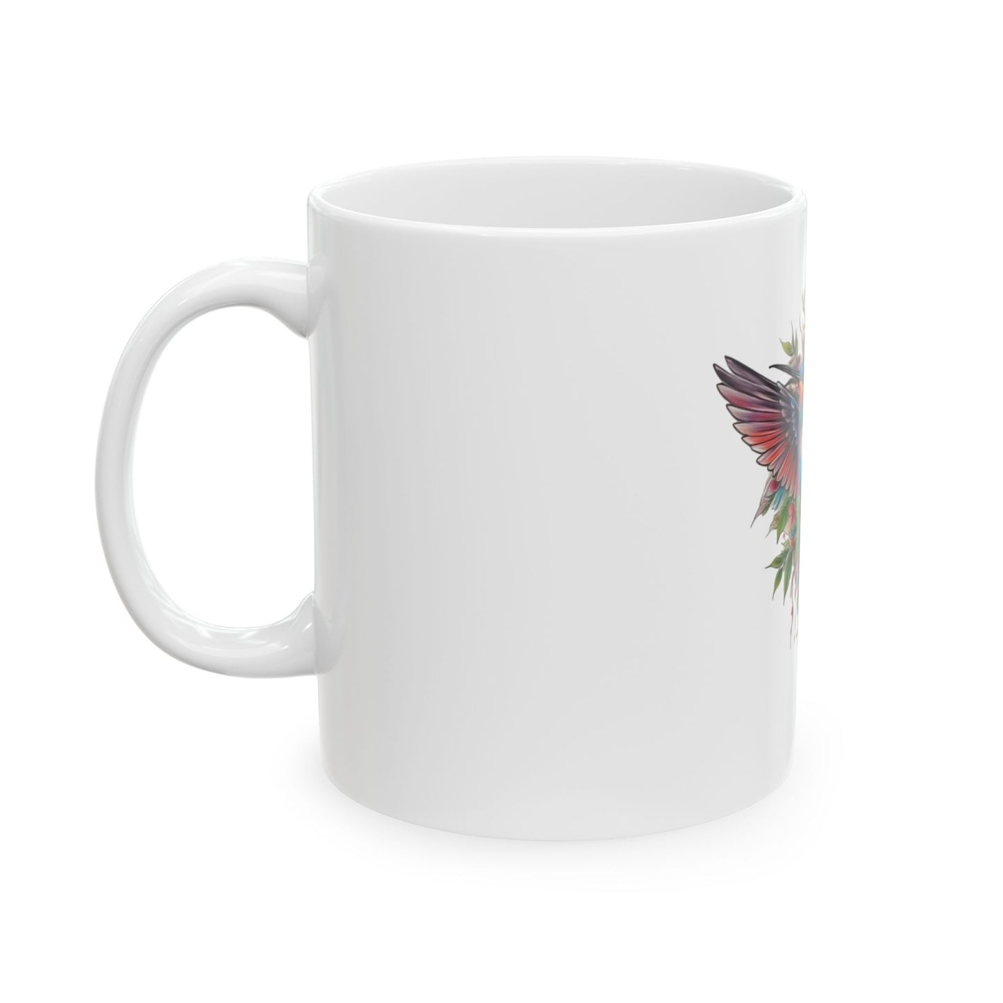 Vibrant Hummingbird Ceramic Mug, Colorful Coffee Cup, Nature Lover Gift, Floral Artwork Mug, Perfect for Tea and Coffee