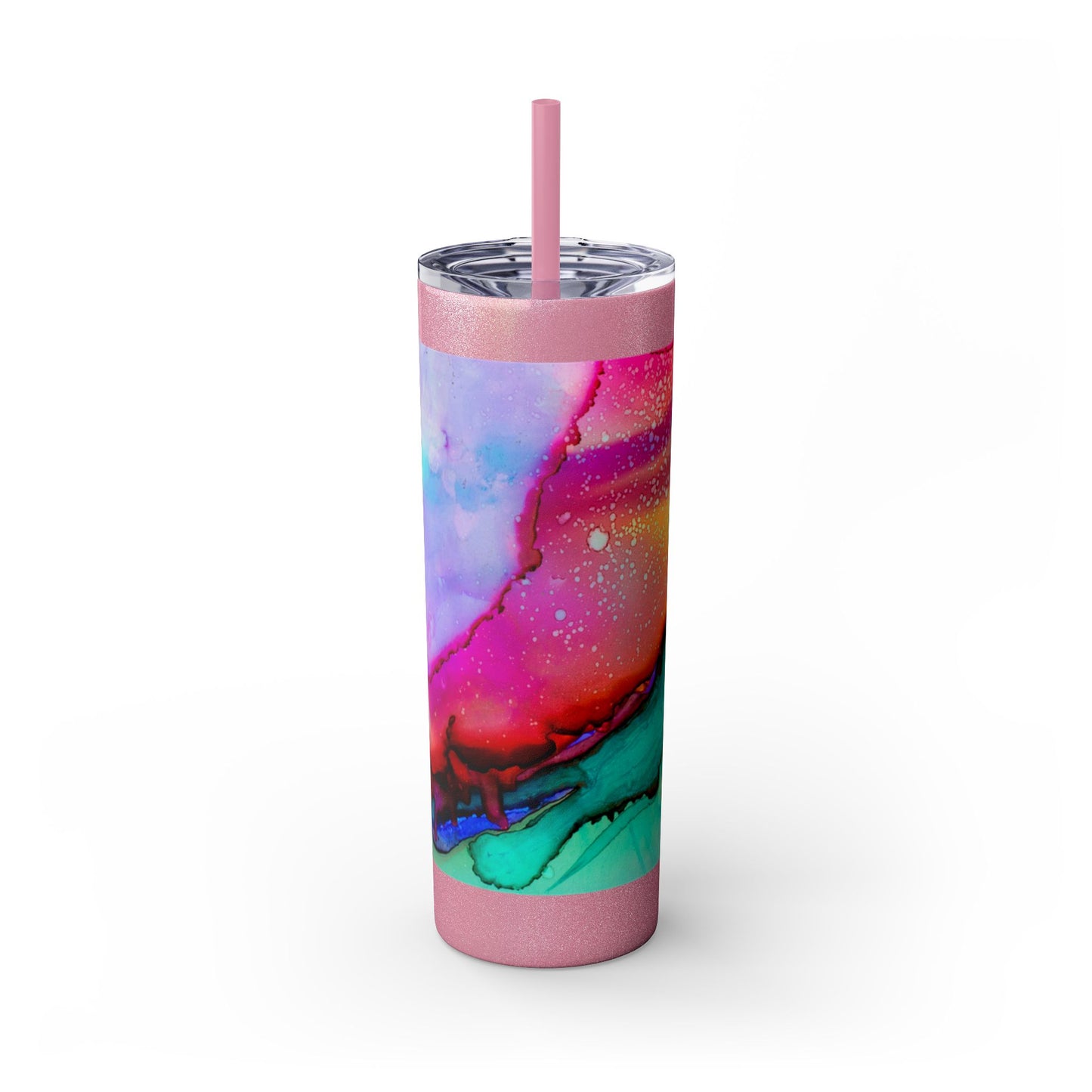 Beautiful Watercolor Splatter Skinny Tumbler with Straw - 20oz, Vibrant Colorful Drinkware for Every Occasion, Perfect Gift for Friends, Reusable Travel Mug, Water [...]
