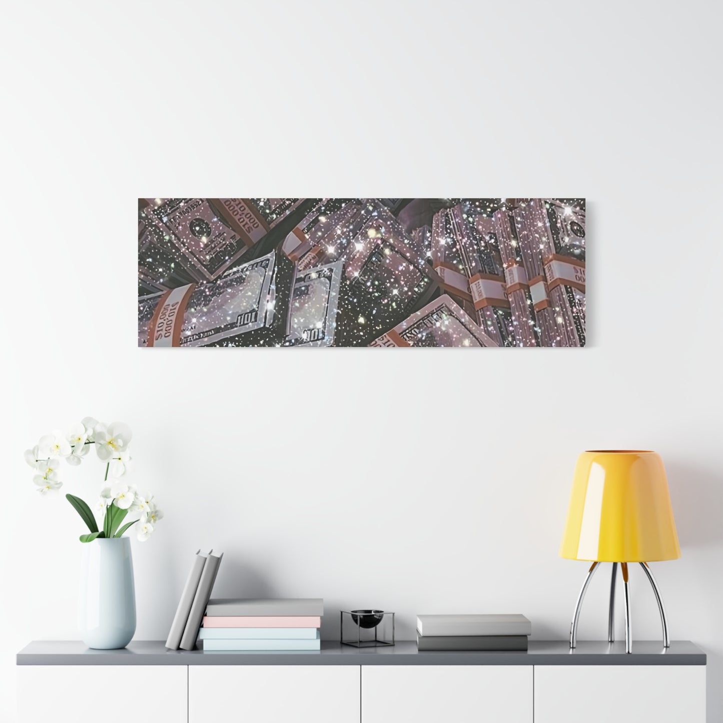 Sparkling Money Canvas Art, Glittery Wall Decor for Home, Modern Art Piece, Gift for Art Lovers, Chic Office Decor, Unique Wall Hanging