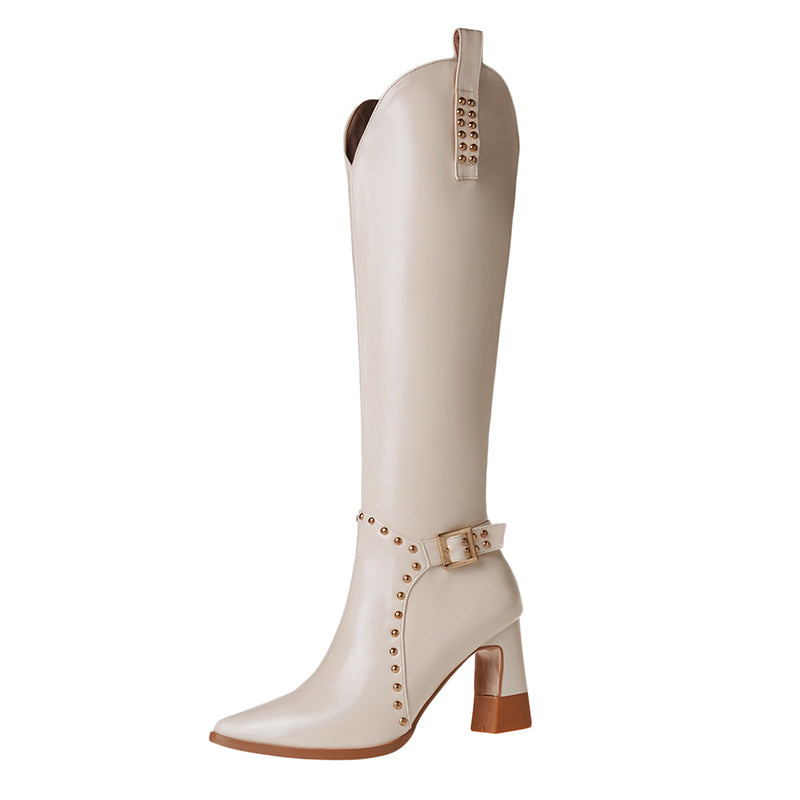 Women's Shoes New Autumn Winter Warm Shoes Sexy High Heels Pointed Toe Rivets Black Dress Party Casual Knee High Boots